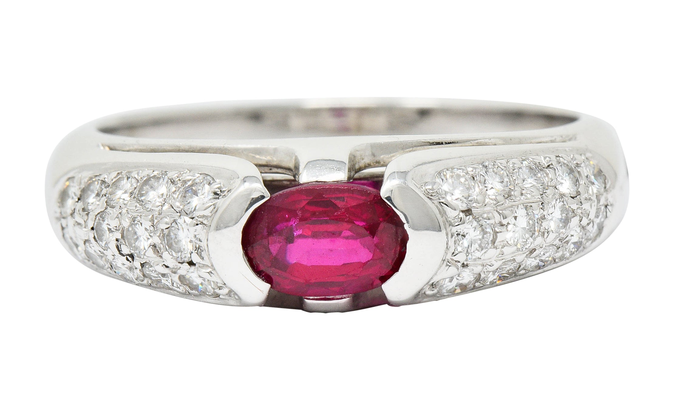 Bulgari 1.07 CTW Ruby Pave Diamond 18 Karat White Gold Band RingRing - Wilson's Estate Jewelry