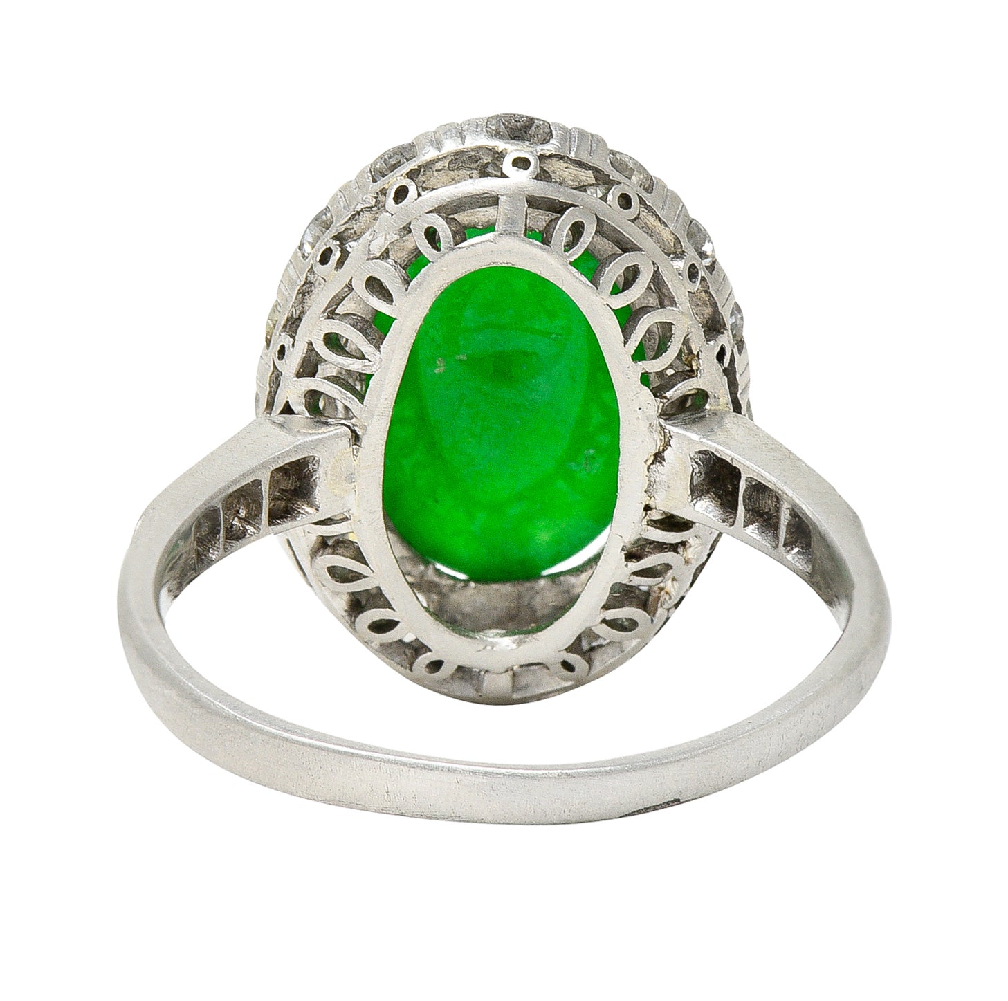 Art Deco Jadeite Jade Cabochon Diamond Platinum Cluster Gemstone Ring GIA Wilson's Estate Jewelry