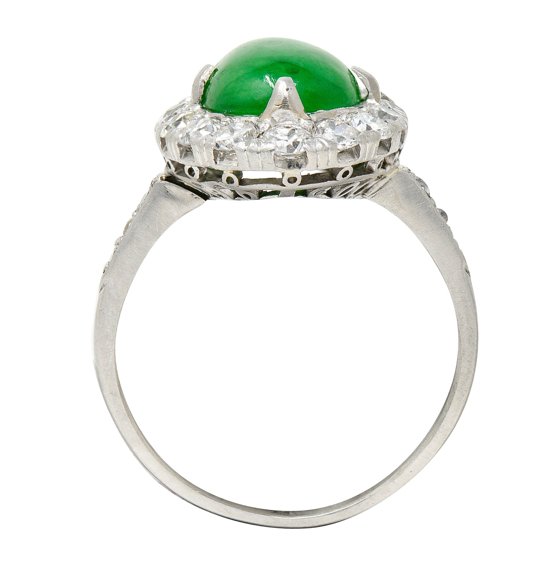 Art Deco Jadeite Jade Cabochon Diamond Platinum Cluster Gemstone Ring GIA Wilson's Estate Jewelry