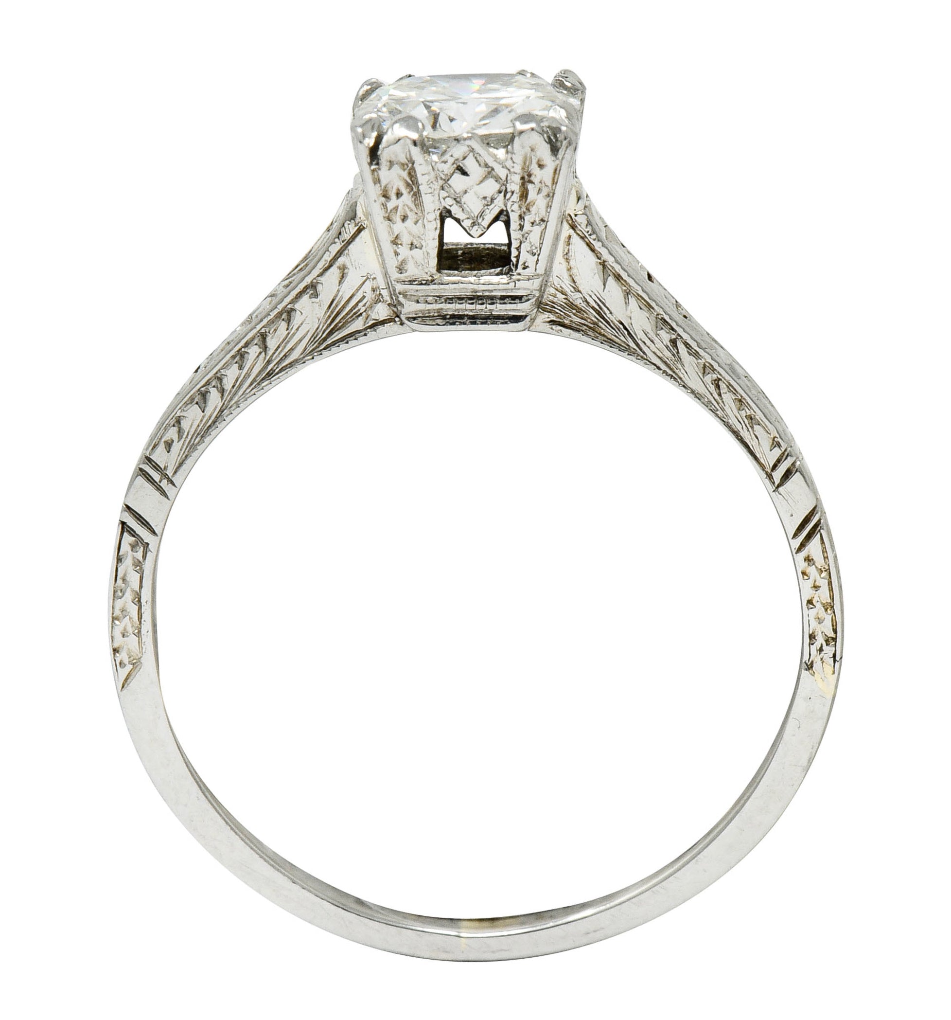 Art Deco 0.53 CTW Diamond 18 Karat White Gold Engraved Engagement Ring - Wilson's Estate Jewelry