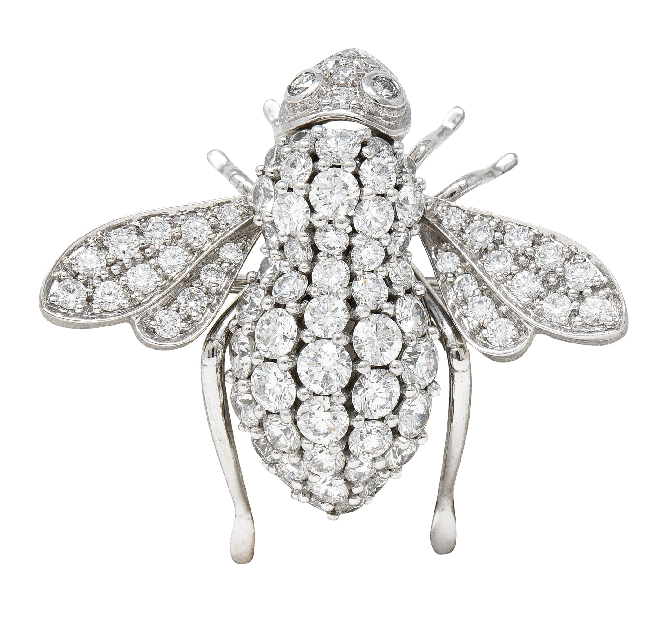 Sabbadini 2.97 CTW Pave Diamond 18 Karat White Gold Vintage Bee Brooch Wilson's Estate Jewelry