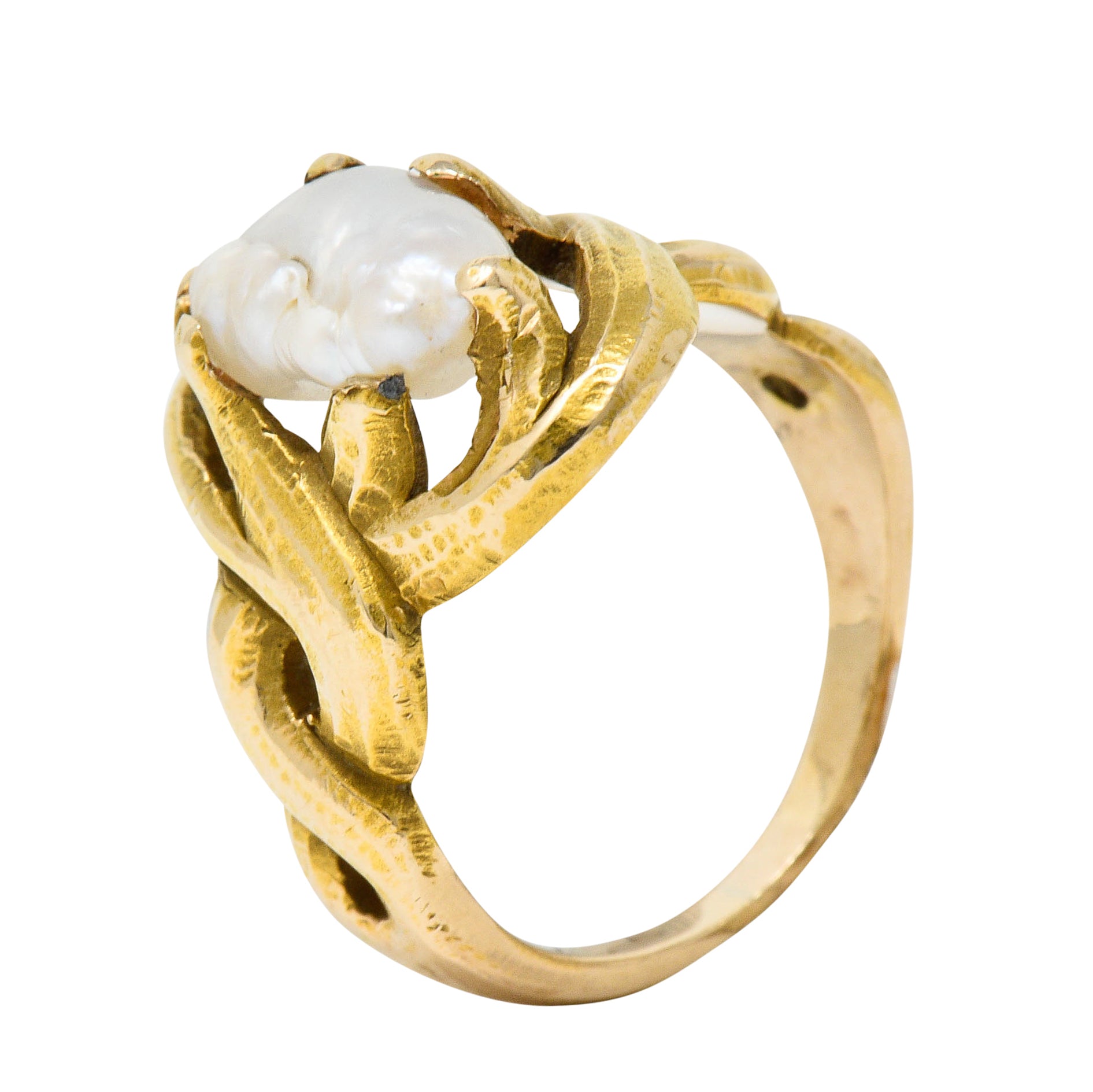 Art Nouveau Baroque Pearl 14 Karat Gold Whiplash RingRing - Wilson's Estate Jewelry