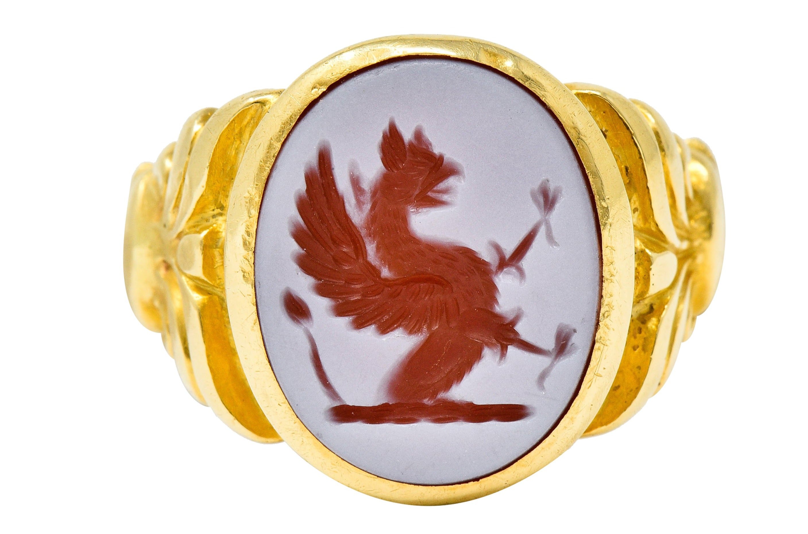 Art Nouveau Hardstone Intaglio 18 Karat Gold Griffin Signet RingRing - Wilson's Estate Jewelry