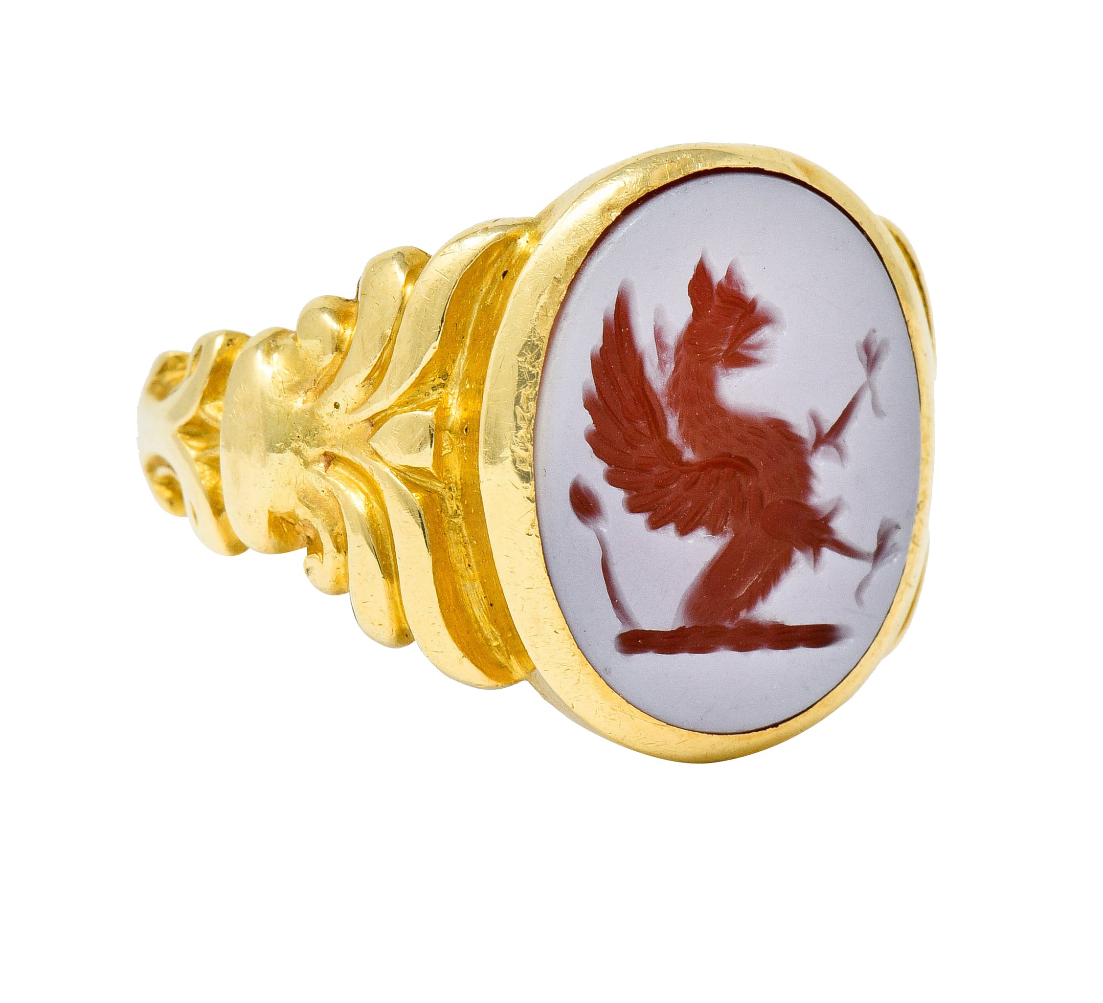 Art Nouveau Hardstone Intaglio 18 Karat Gold Griffin Signet RingRing - Wilson's Estate Jewelry