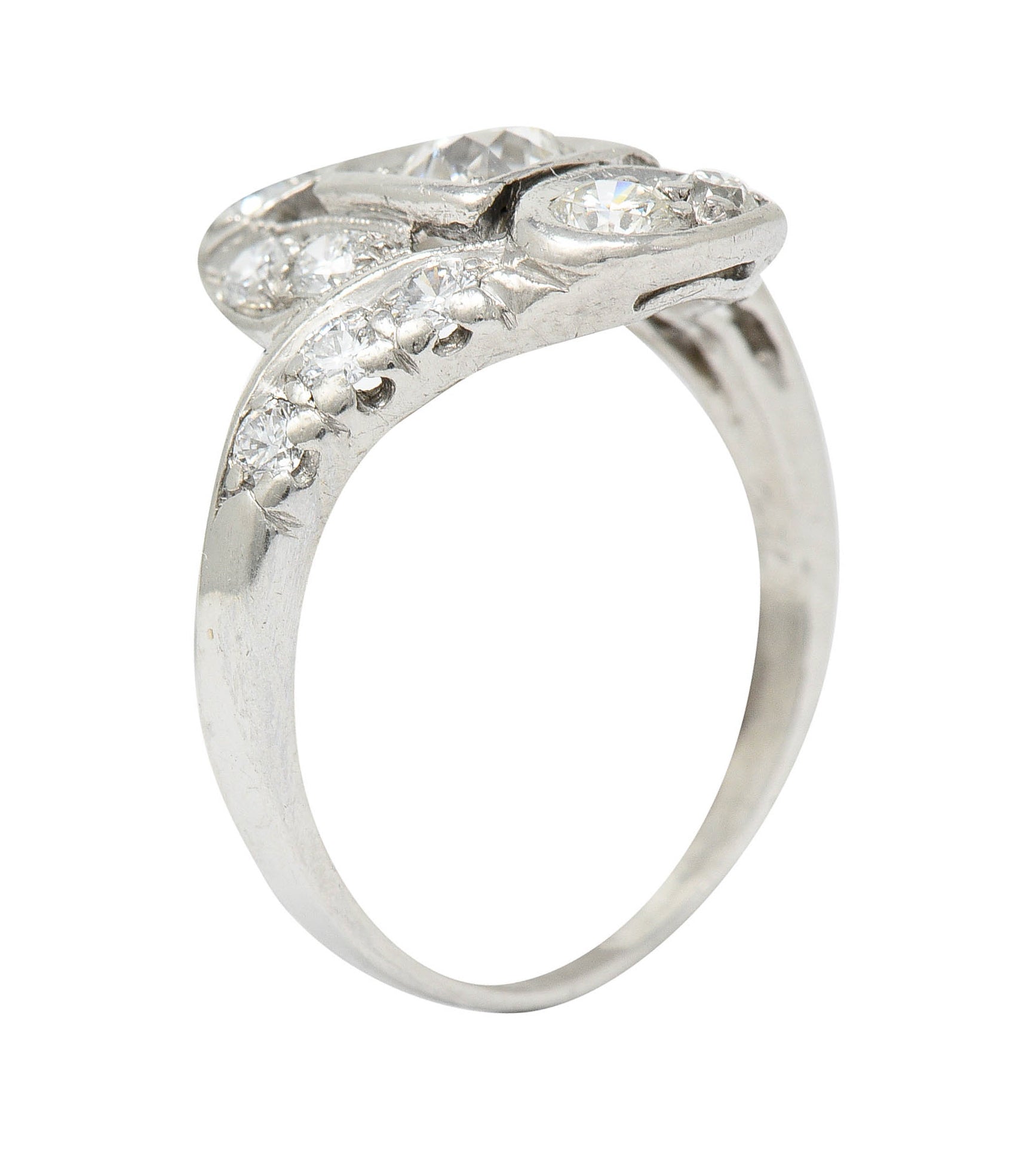 1920's Art Deco 1.25 CTW Diamond Platinum Bypass Dinner RingRing - Wilson's Estate Jewelry