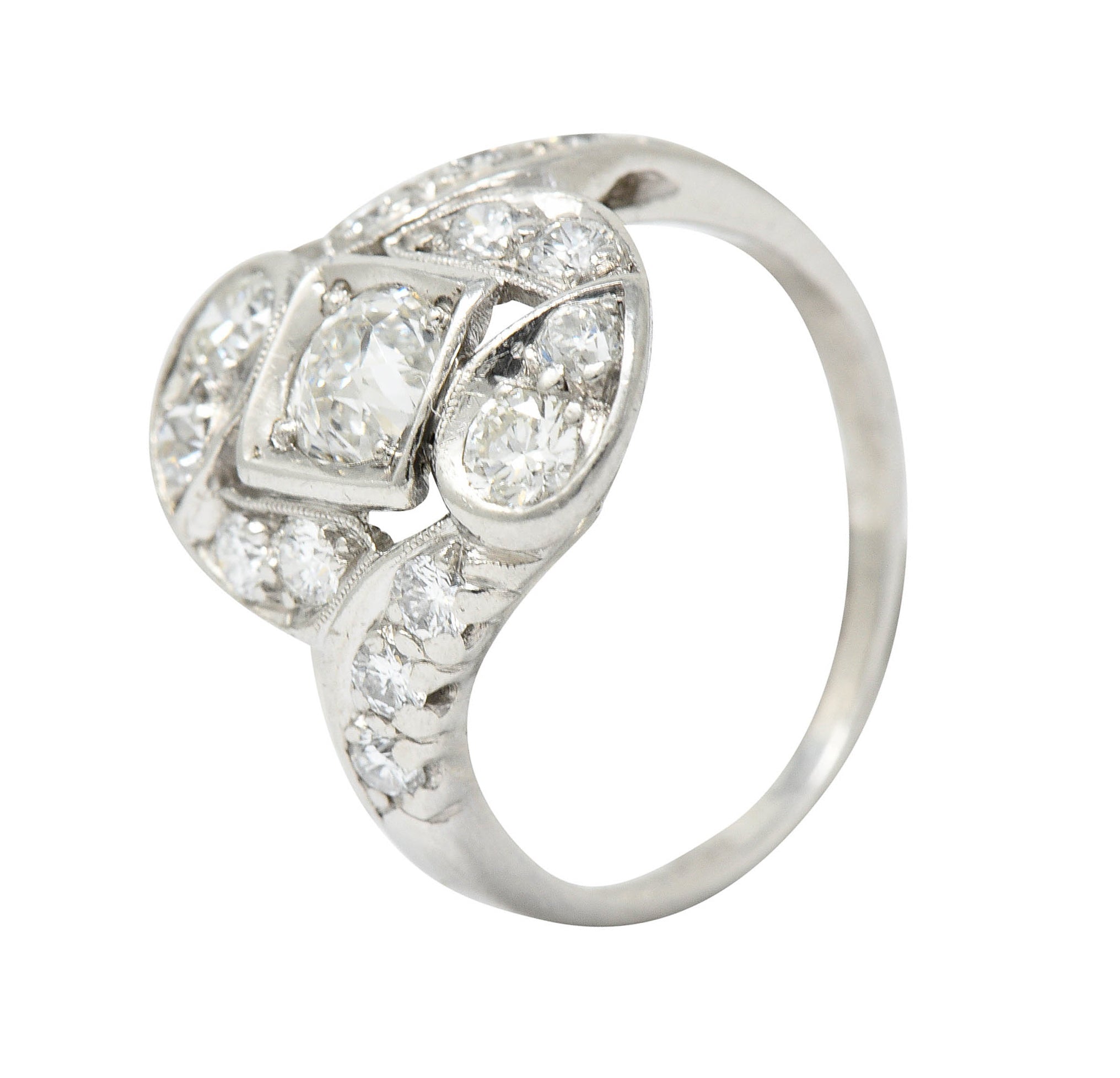 1920's Art Deco 1.25 CTW Diamond Platinum Bypass Dinner RingRing - Wilson's Estate Jewelry