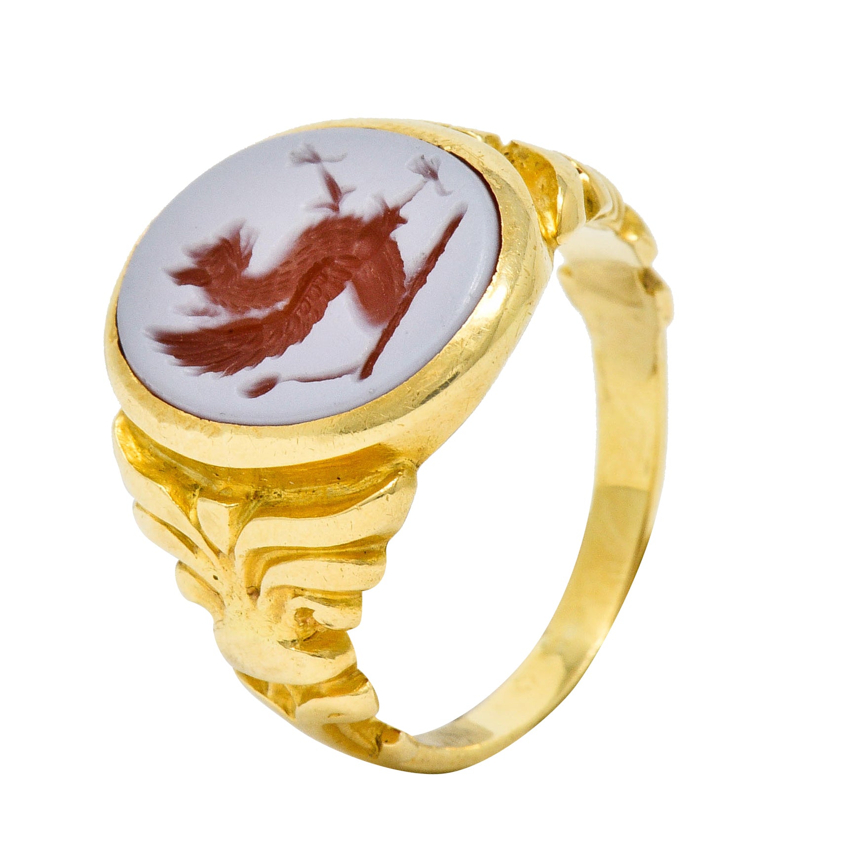 Art Nouveau Hardstone Intaglio 18 Karat Gold Griffin Signet RingRing - Wilson's Estate Jewelry