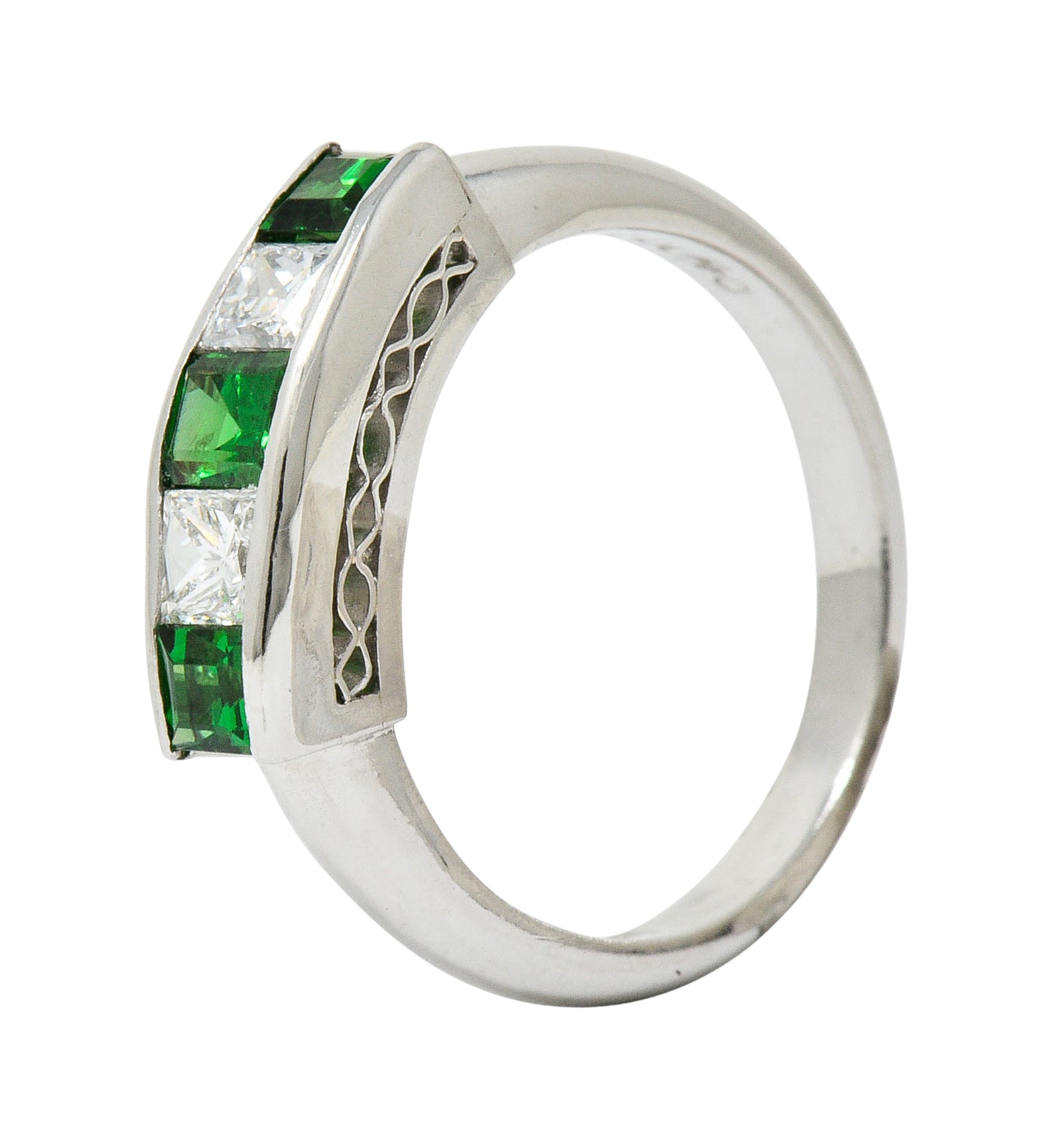 Contemporary 1.07 CTW Diamond Tsavorite Platinum Five Stone RingRing - Wilson's Estate Jewelry