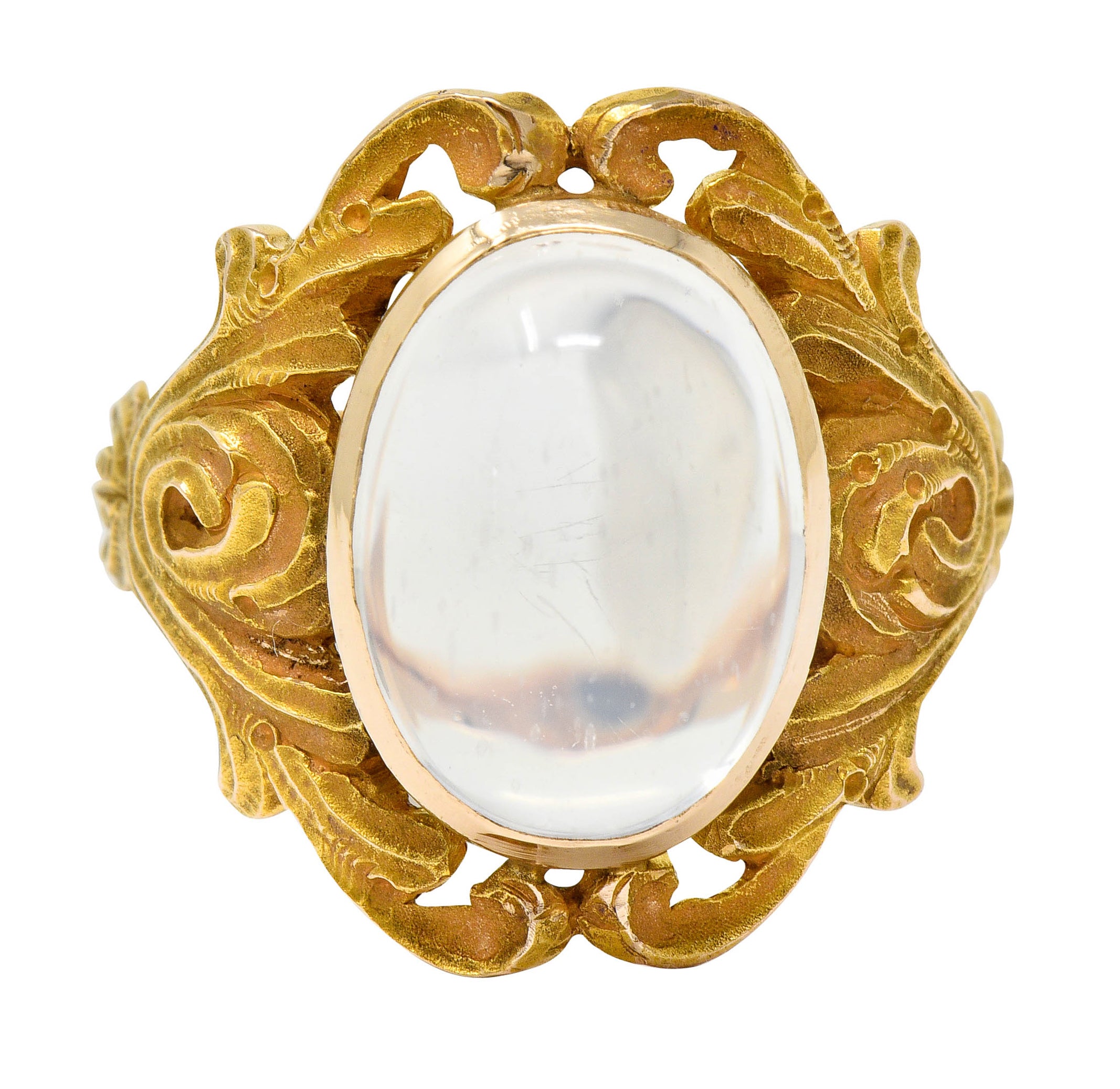 Art Nouveau Moonstone 14 Karat Gold Foliate Statement Ring - Wilson's Estate Jewelry