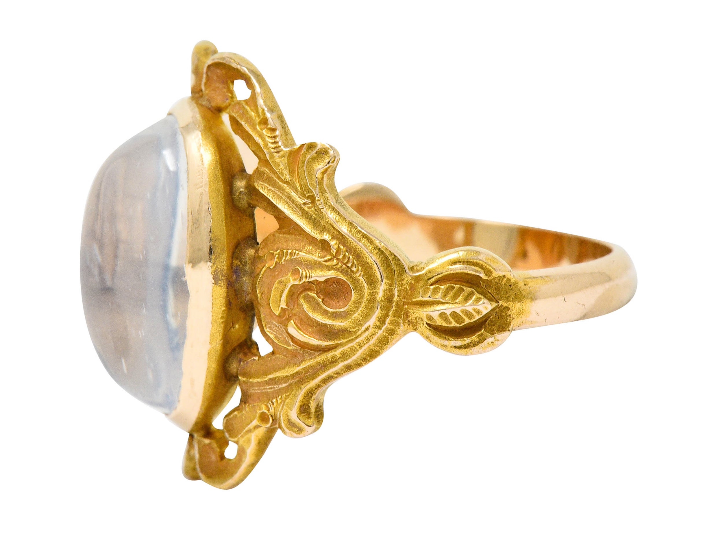 Art Nouveau Moonstone 14 Karat Gold Foliate Statement Ring - Wilson's Estate Jewelry