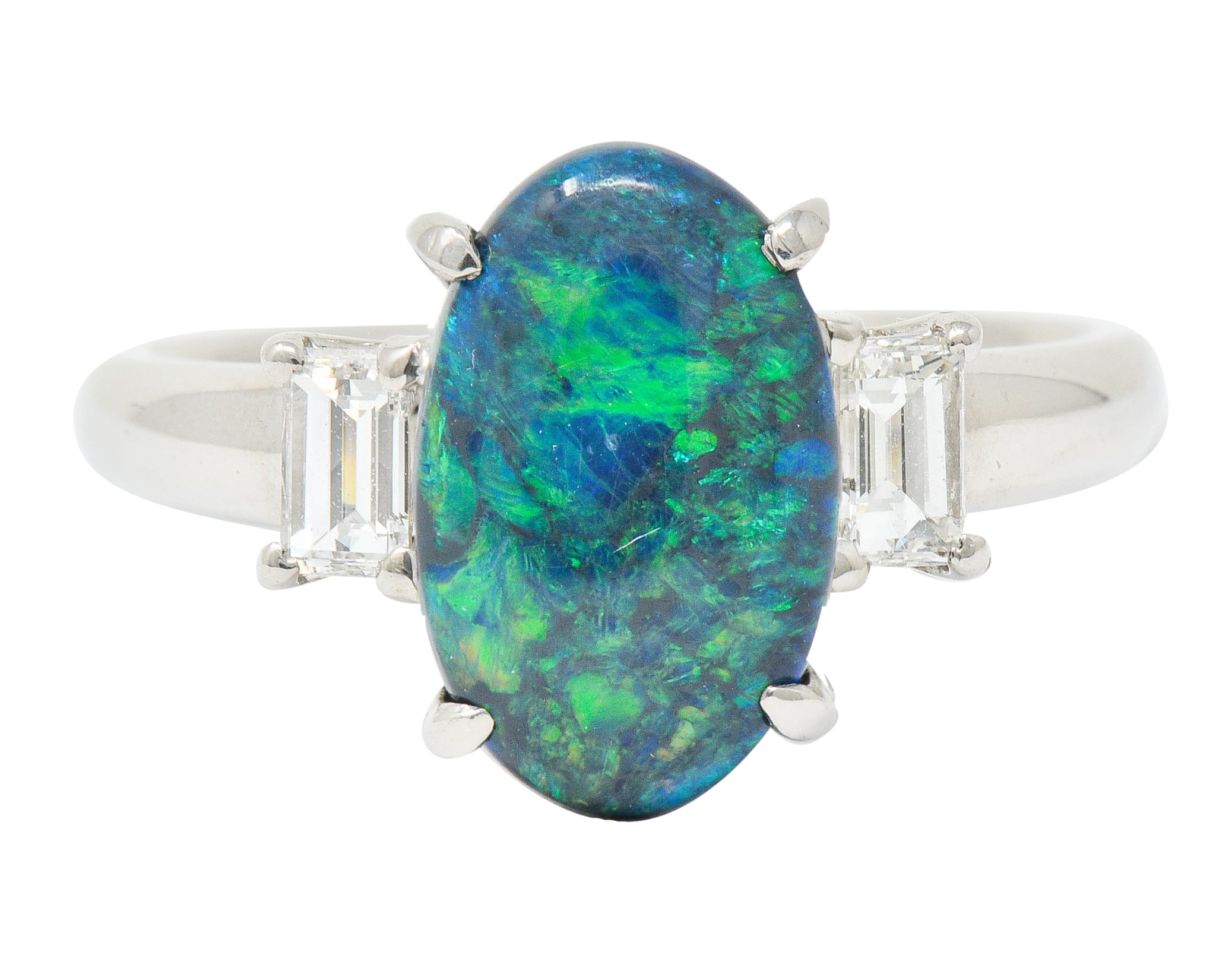 Black Opal Diamond Platinum Three Stone RingRing - Wilson's Estate Jewelry