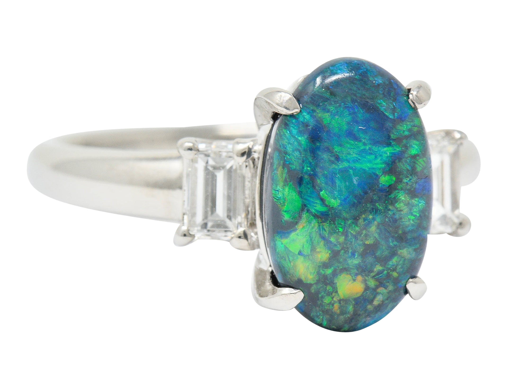 Black Opal Diamond Platinum Three Stone RingRing - Wilson's Estate Jewelry