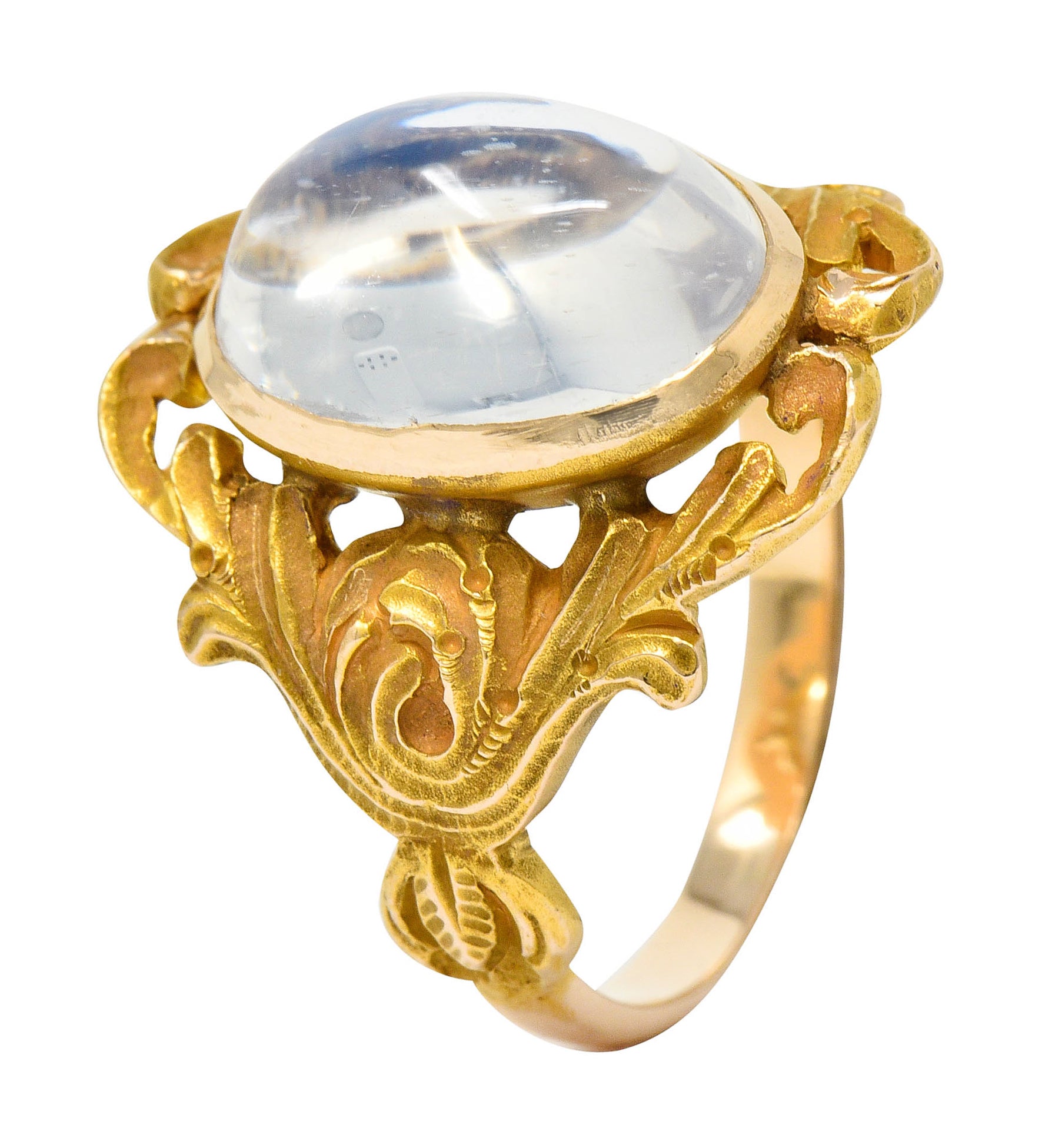 Art Nouveau Moonstone 14 Karat Gold Foliate Statement Ring - Wilson's Estate Jewelry