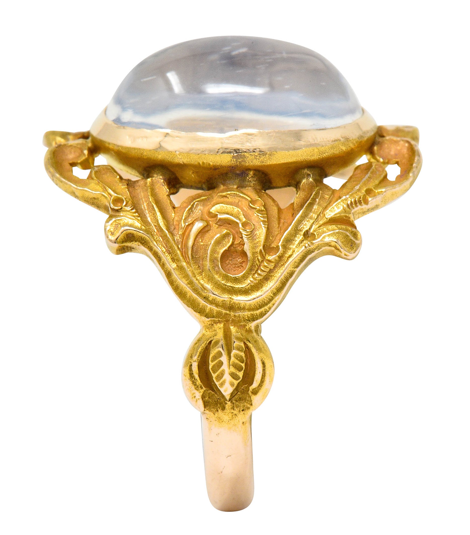 Art Nouveau Moonstone 14 Karat Gold Foliate Statement Ring - Wilson's Estate Jewelry