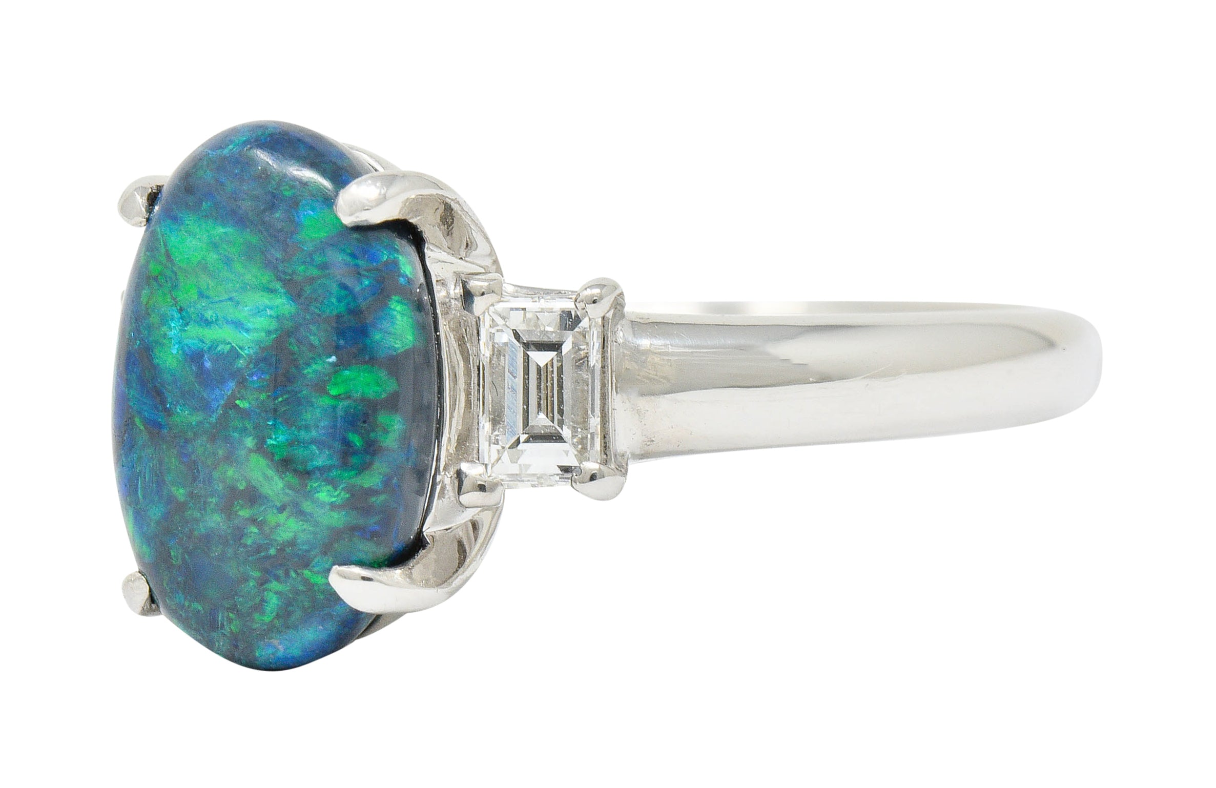 Black Opal Diamond Platinum Three Stone RingRing - Wilson's Estate Jewelry