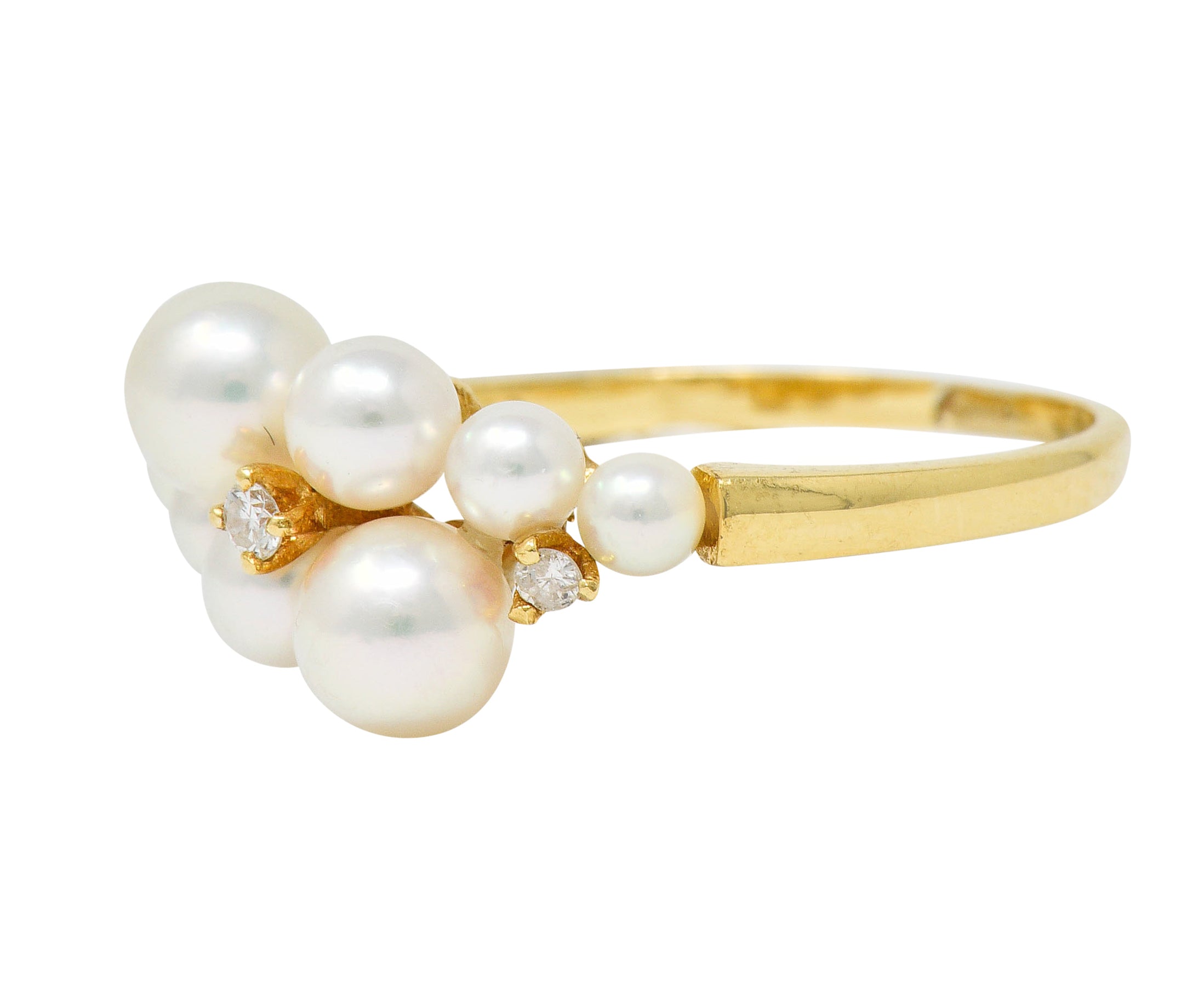 Mikimoto Vintage Diamond Cultured Pearl 18 Karat Gold Cluster RingRing - Wilson's Estate Jewelry