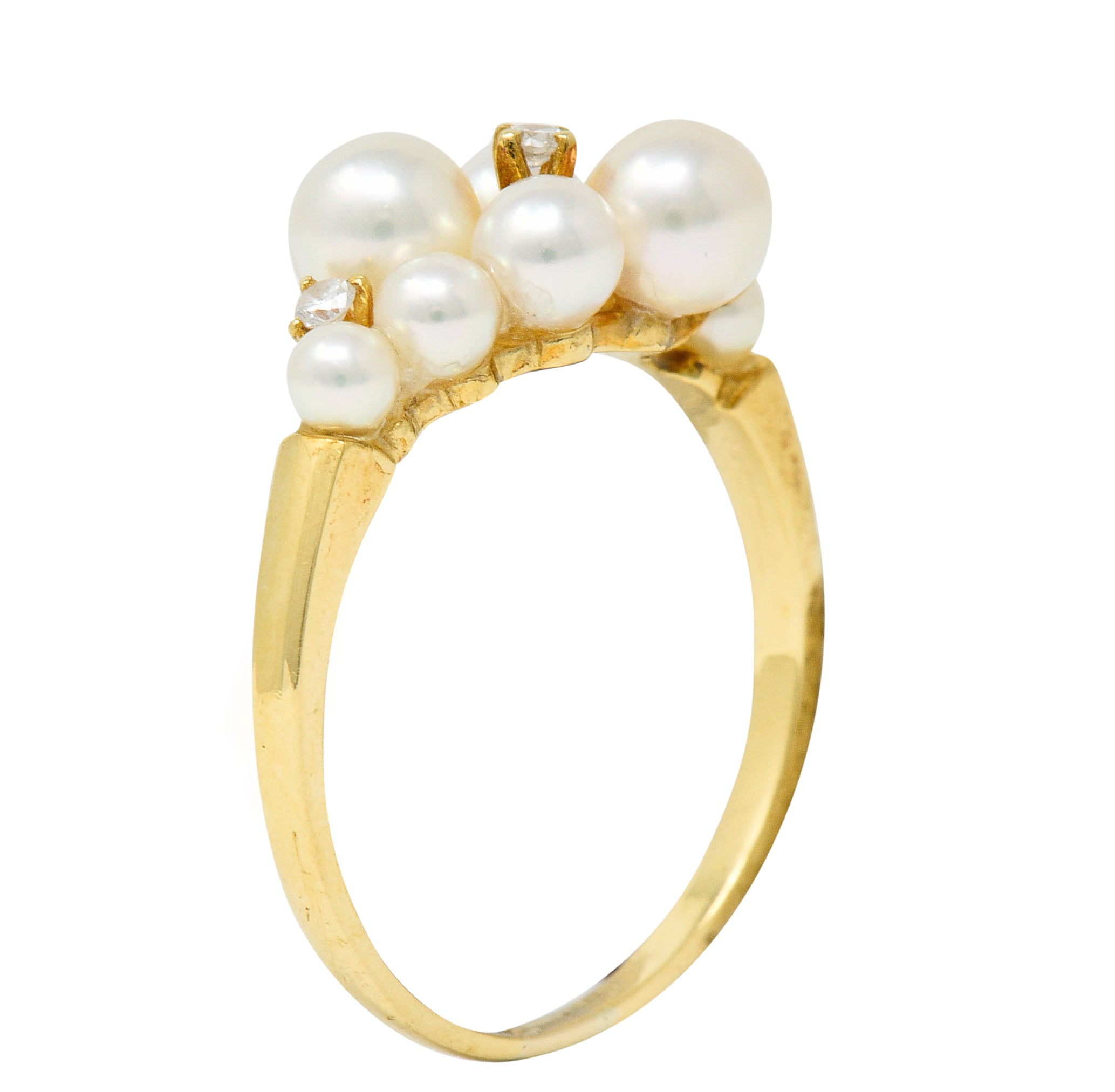 Mikimoto Vintage Diamond Cultured Pearl 18 Karat Gold Cluster RingRing - Wilson's Estate Jewelry