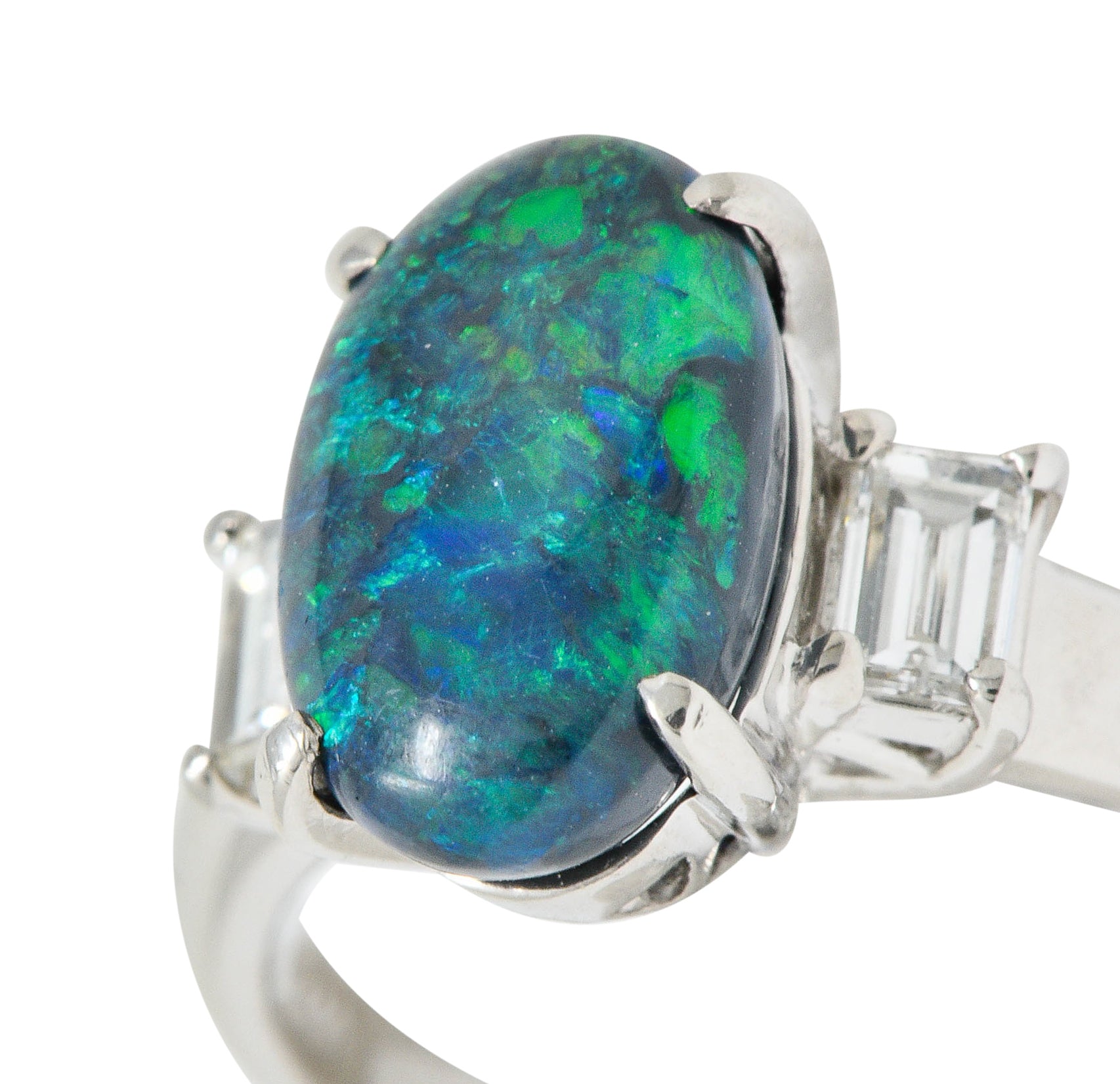 Black Opal Diamond Platinum Three Stone RingRing - Wilson's Estate Jewelry