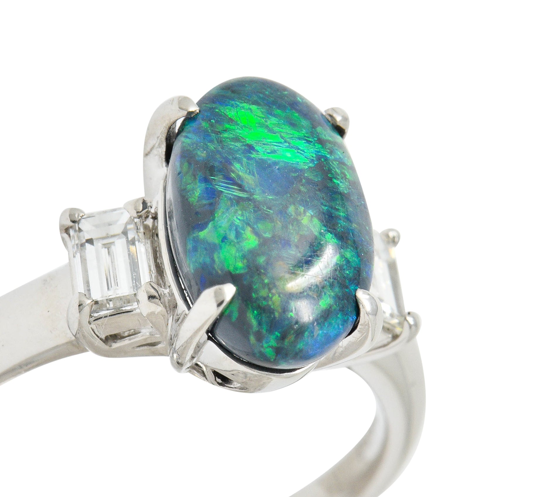 Black Opal Diamond Platinum Three Stone RingRing - Wilson's Estate Jewelry