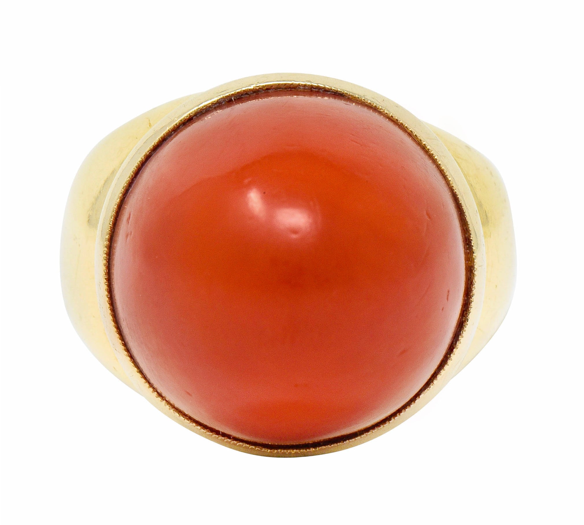 1960's Vintage Coral Cabochon 18 Karat Gold Statement Ring - Wilson's Estate Jewelry