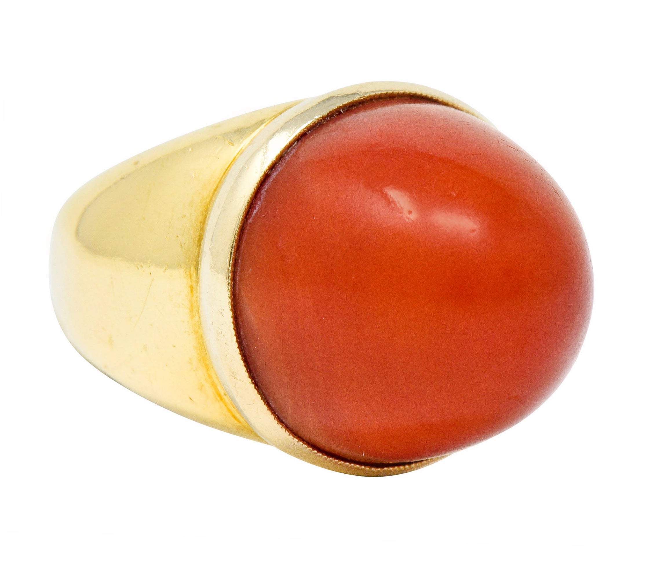 1960's Vintage Coral Cabochon 18 Karat Gold Statement Ring - Wilson's Estate Jewelry