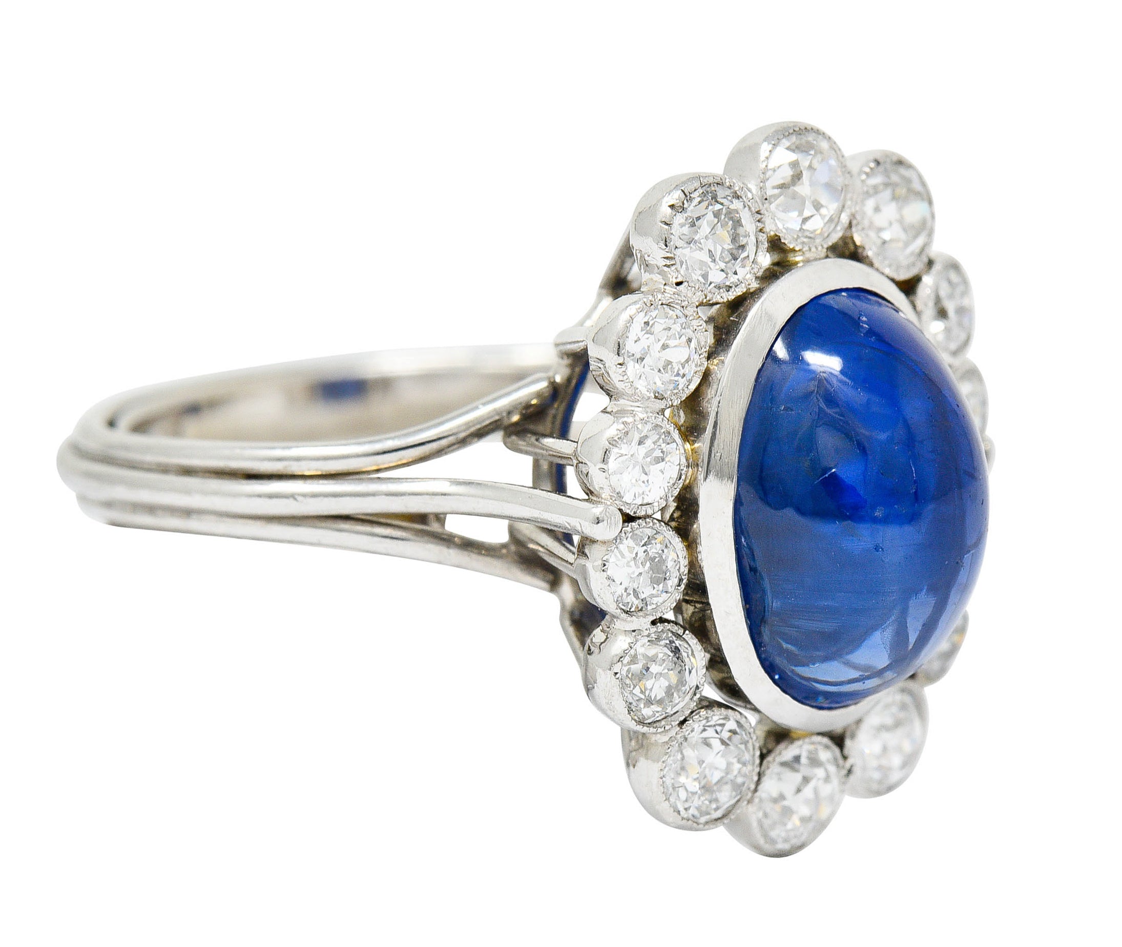 We-6725 Art Deco 8.50 CTW No Heat Ceylon Sapphire Diamond Platinum Cluster Ring AGLRing - Wilson's Estate Jewelry