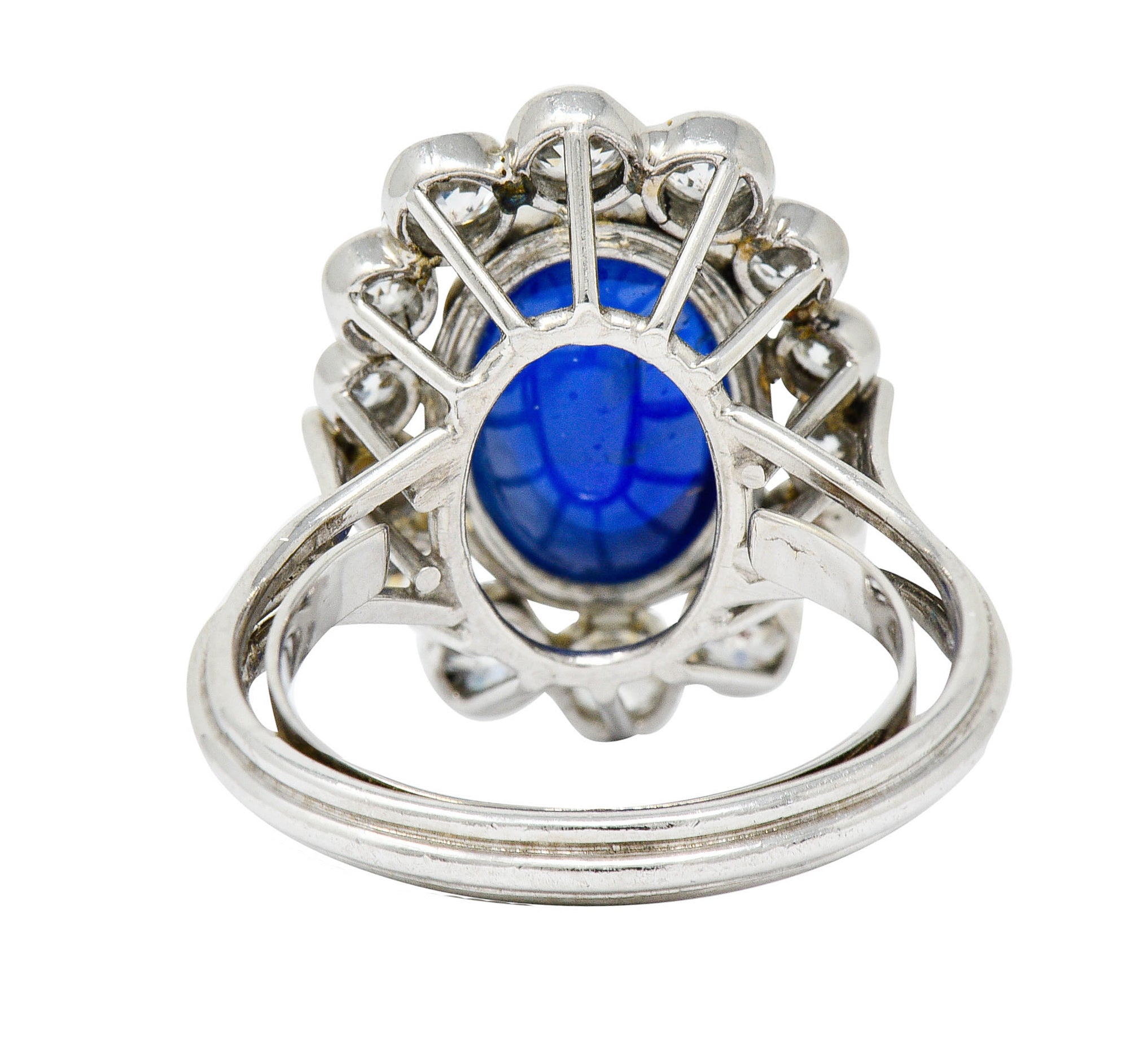 We-6725 Art Deco 8.50 CTW No Heat Ceylon Sapphire Diamond Platinum Cluster Ring AGLRing - Wilson's Estate Jewelry