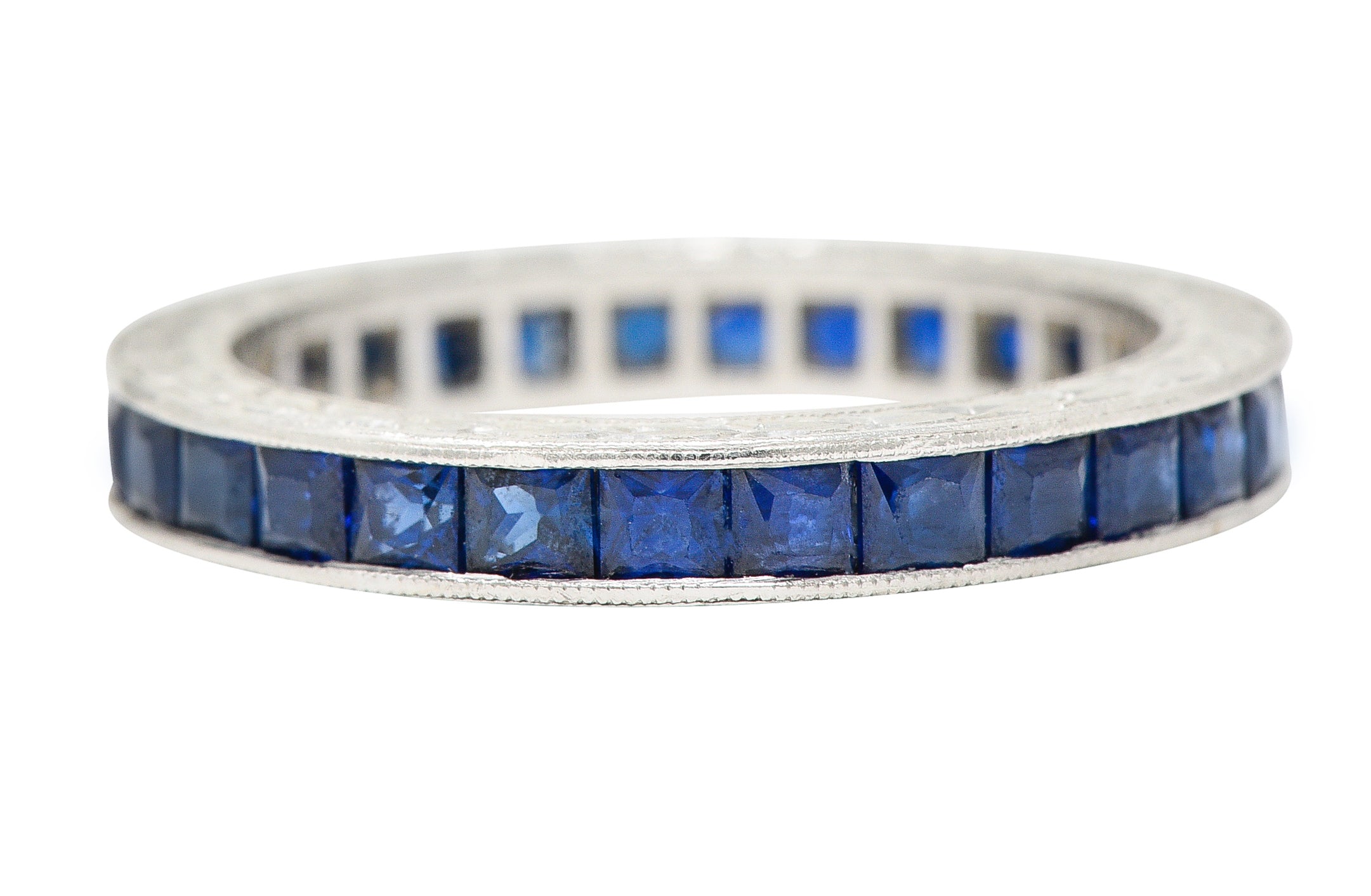 Art Deco 2.25 CTW French Cut Sapphire Platinum Eternity Band Ring Wilson's Estate Jewelry