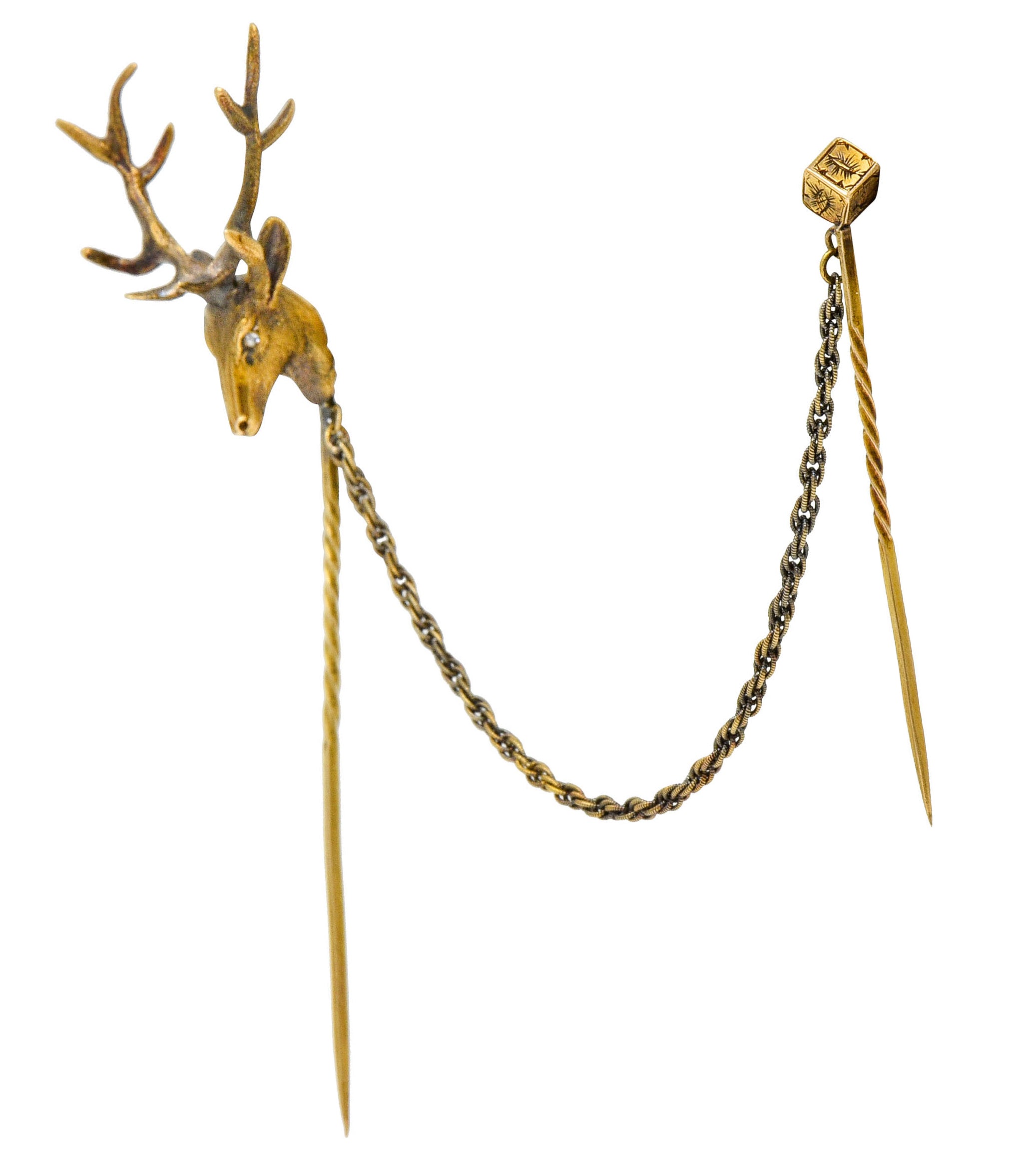 Victorian Diamond 14 Karat Gold Elk Stickpin Circa 1900 - Wilson's Estate Jewelry