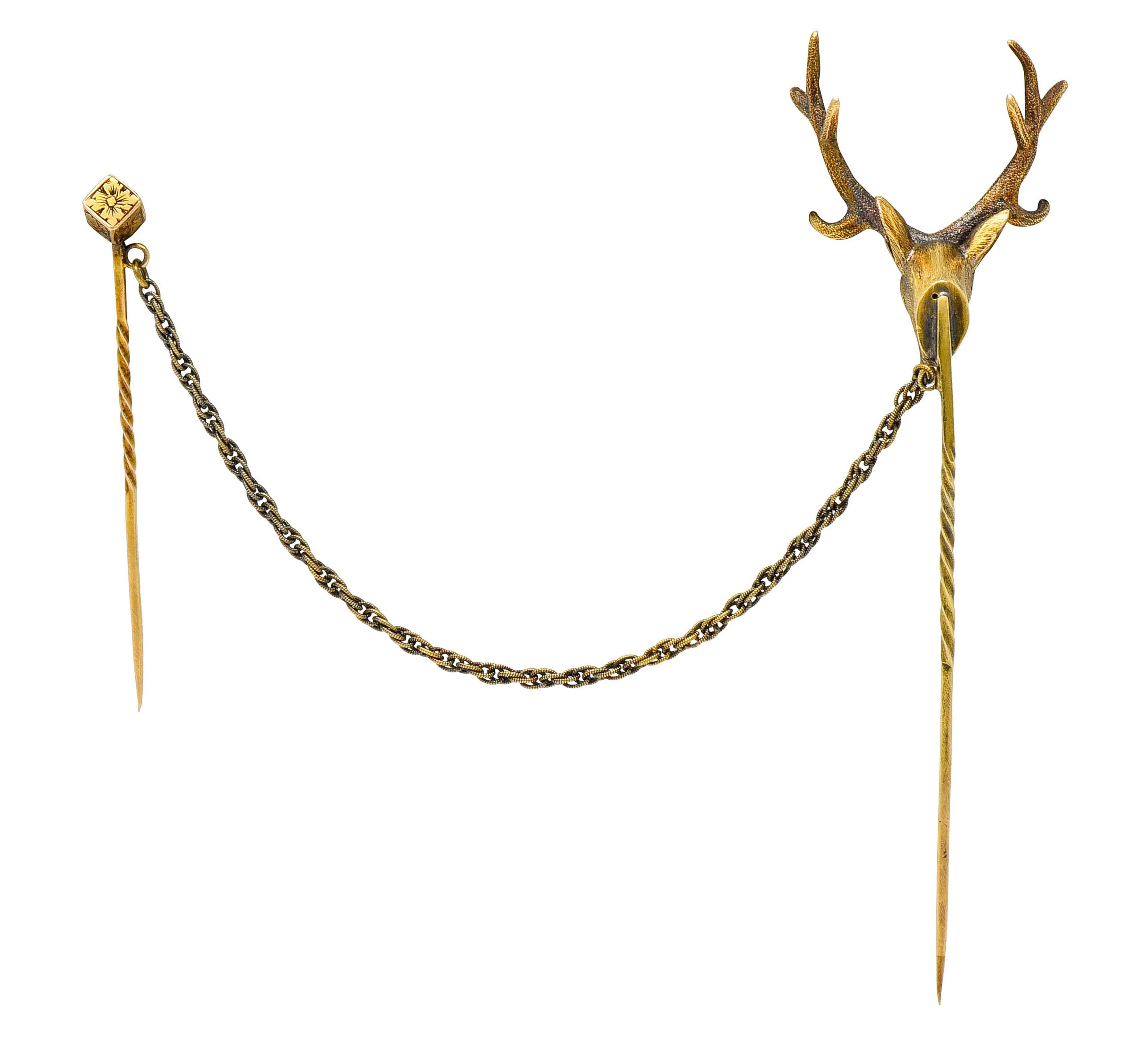 Victorian Diamond 14 Karat Gold Elk Stickpin Circa 1900 - Wilson's Estate Jewelry