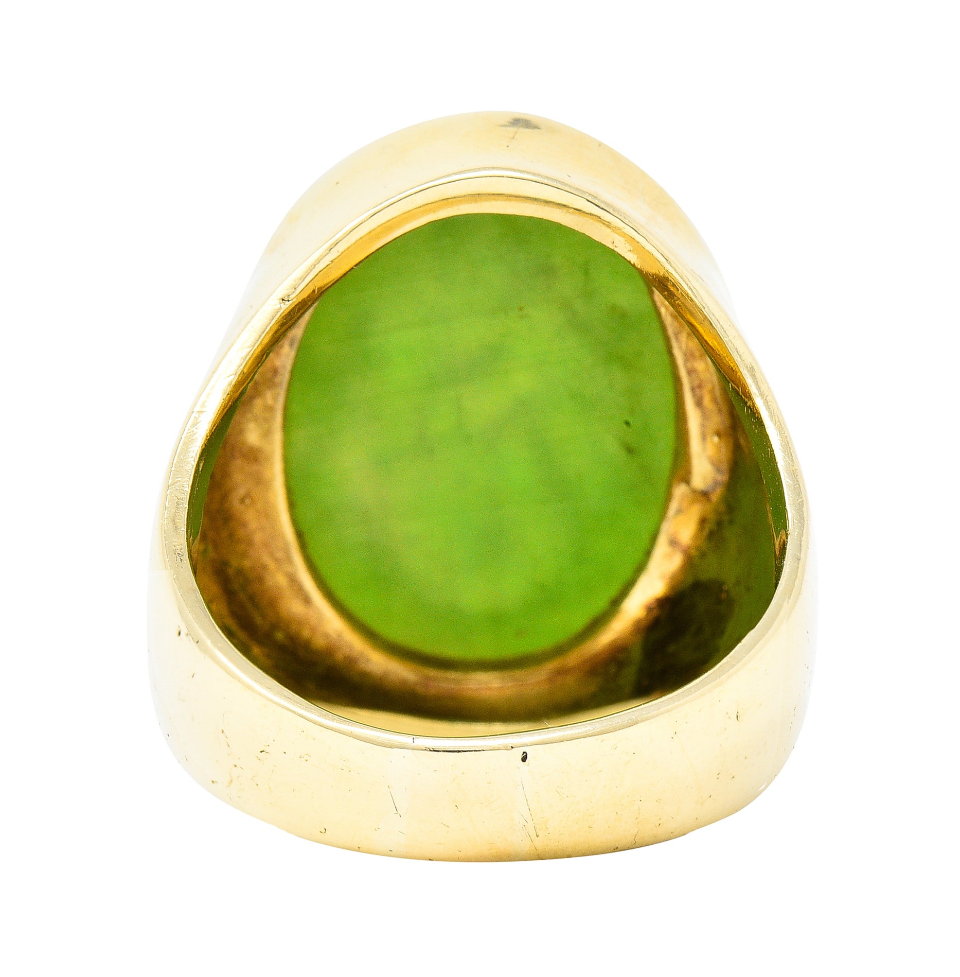 Victorian Nephrite Jade 14 Karat Yellow Gold Celtic Thistle Crest Carved Intaglio Antique Signet Ring Wilson's Estate Jewelry