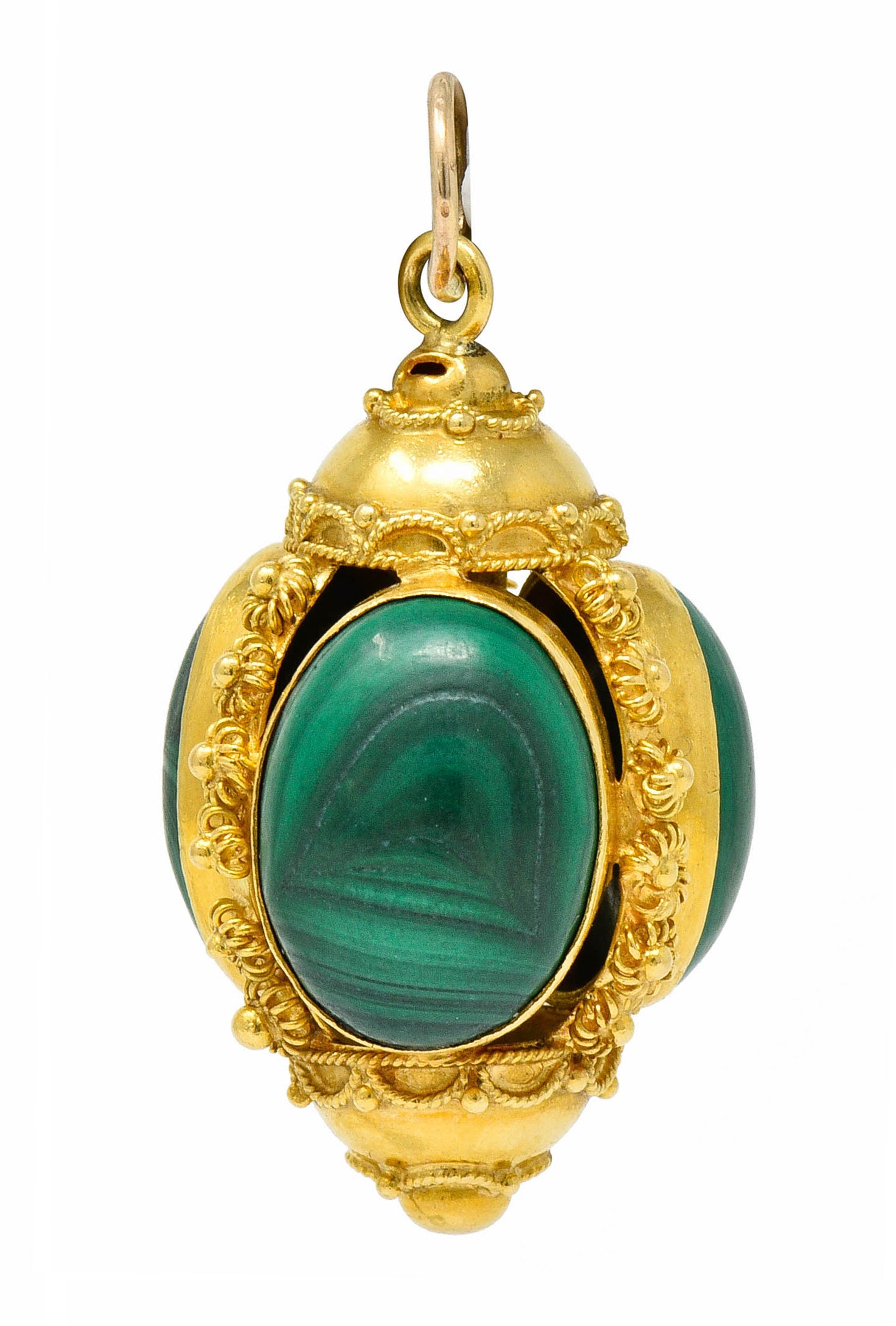 Vintage Malachite Cabochon 18 Karat Gold Decorous Pendant - Wilson's Estate Jewelry