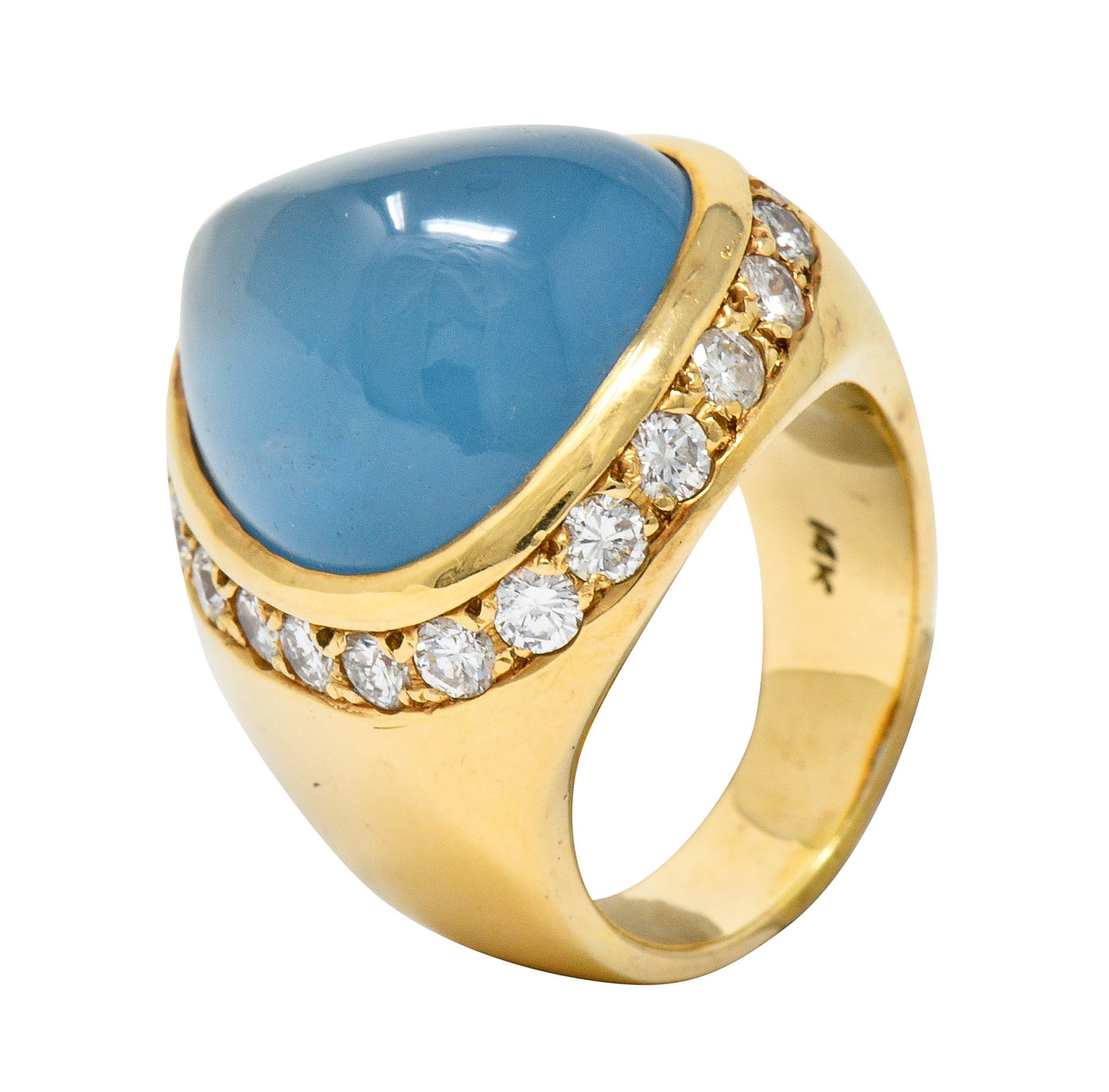 Vintage 18.75 CTW Aquamarine Diamond 14 Karat Gold Unisex Statement RingRing - Wilson's Estate Jewelry