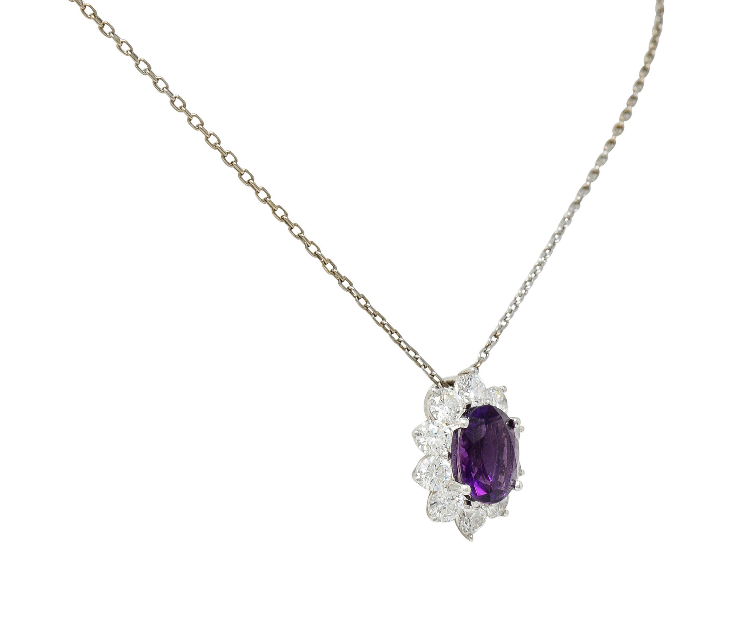 Amethyst 1.50 CTW Diamond Platinum Cluster Pendant NecklaceNecklace - Wilson's Estate Jewelry