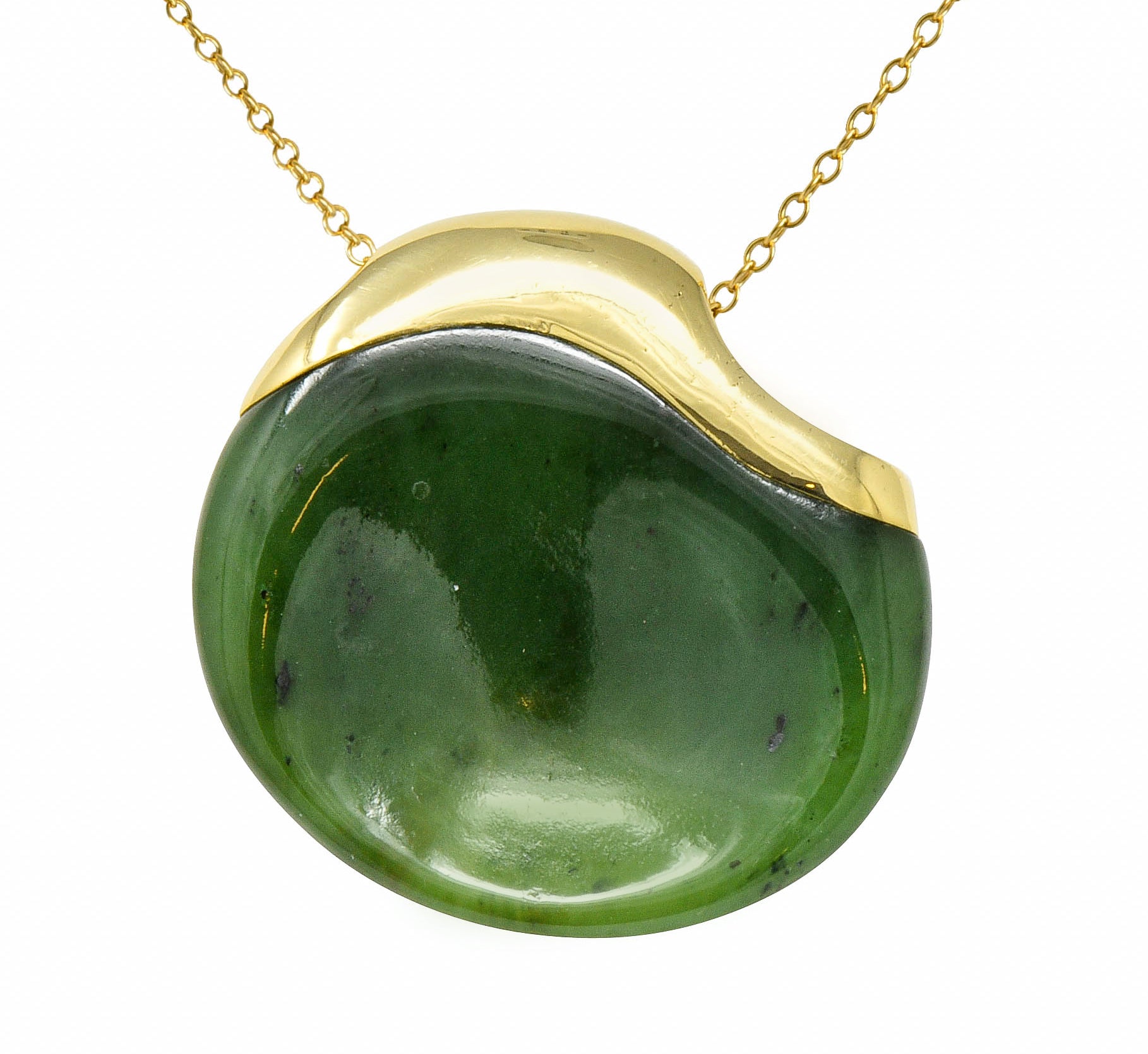 Elsa Peretti Tiffany & Co. Jade 18 Karat Gold Touchstone Pendant Necklace - Wilson's Estate Jewelry