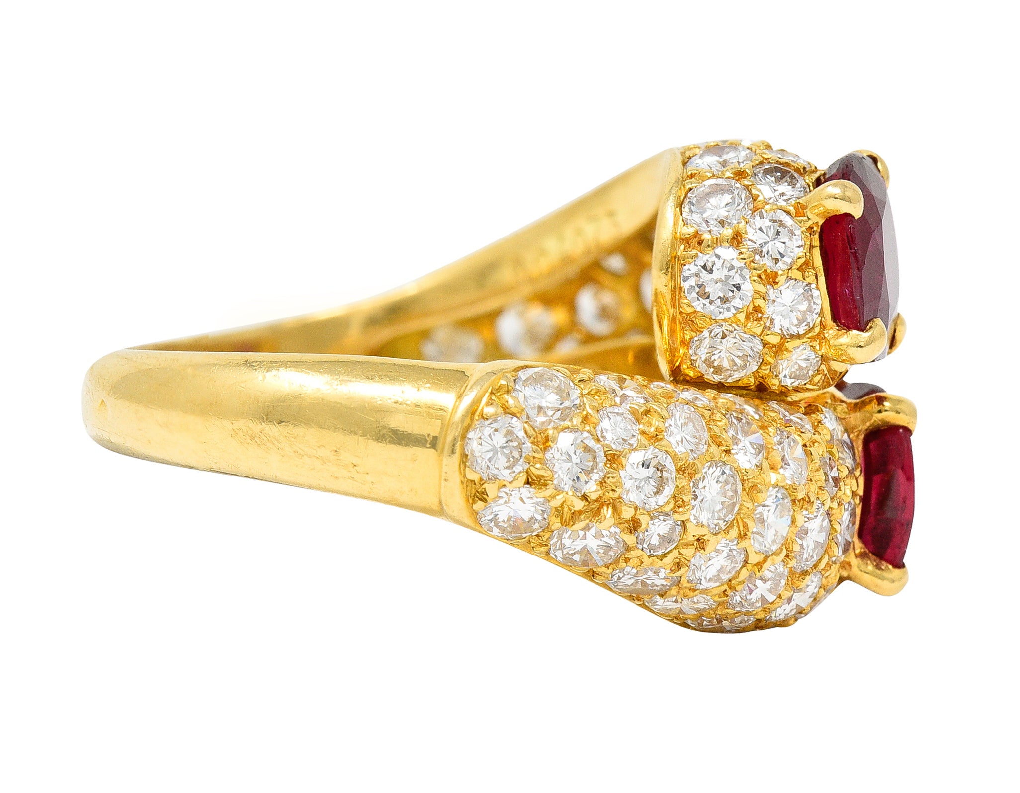 Vintage French Cartier 4.90 CTW Ruby Pavè Diamond 18 Karat Yellow Gold Vintage Bypass Ring GIA Wilson's Estate Jewelry