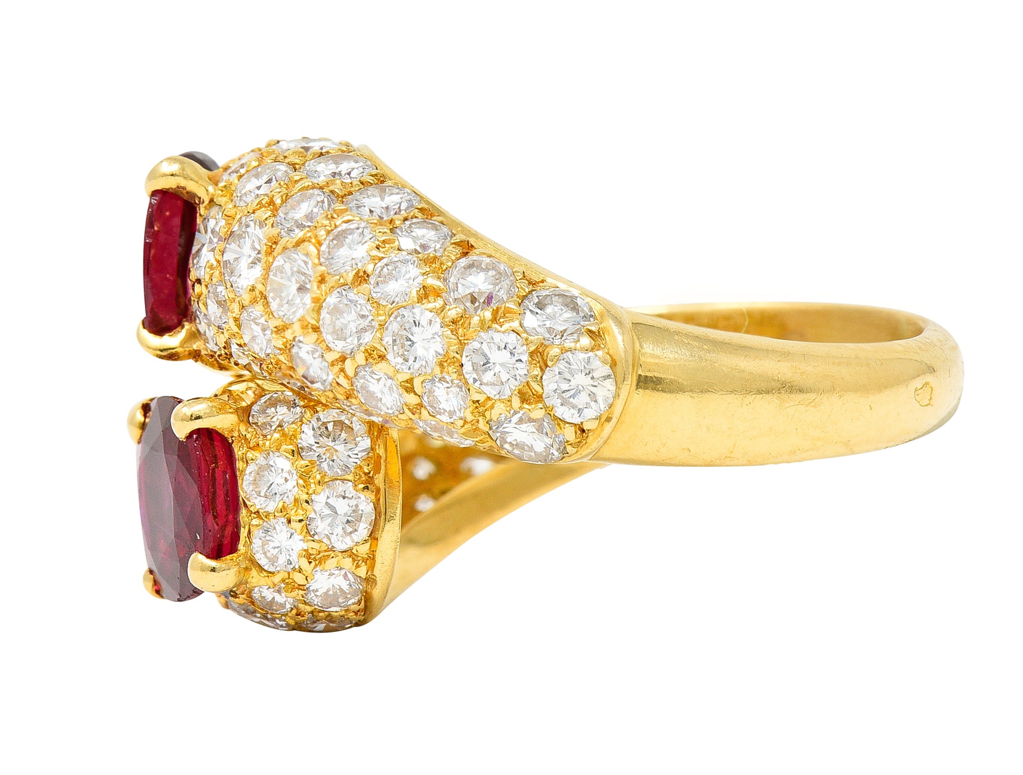 Vintage French Cartier 4.90 CTW Ruby Pavè Diamond 18 Karat Yellow Gold Vintage Bypass Ring GIA Wilson's Estate Jewelry