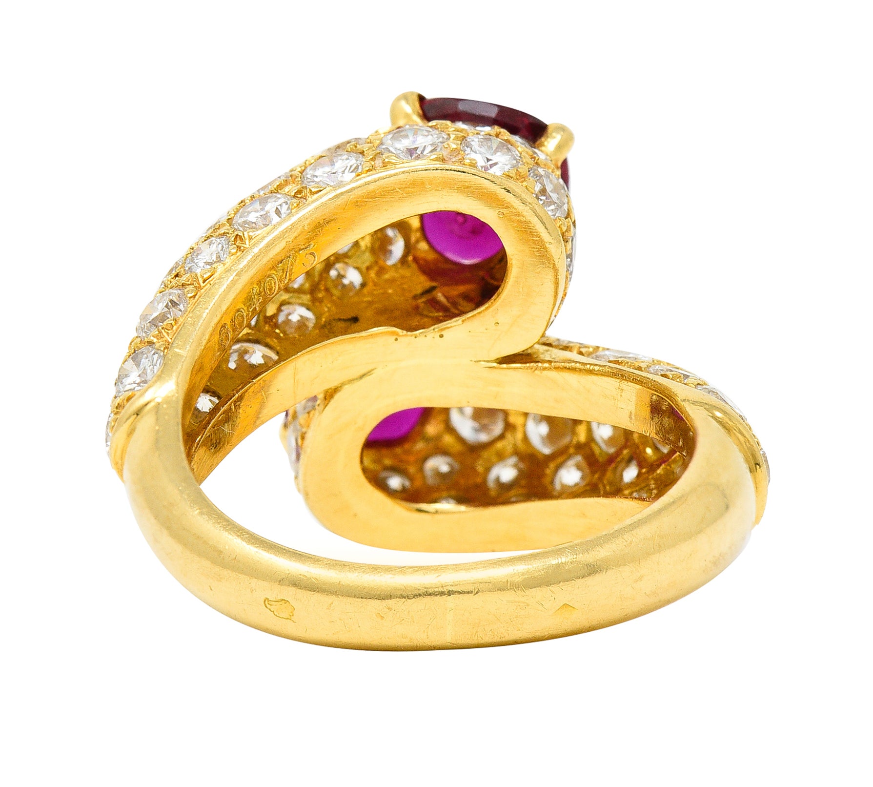 Vintage French Cartier 4.90 CTW Ruby Pavè Diamond 18 Karat Yellow Gold Vintage Bypass Ring GIA Wilson's Estate Jewelry