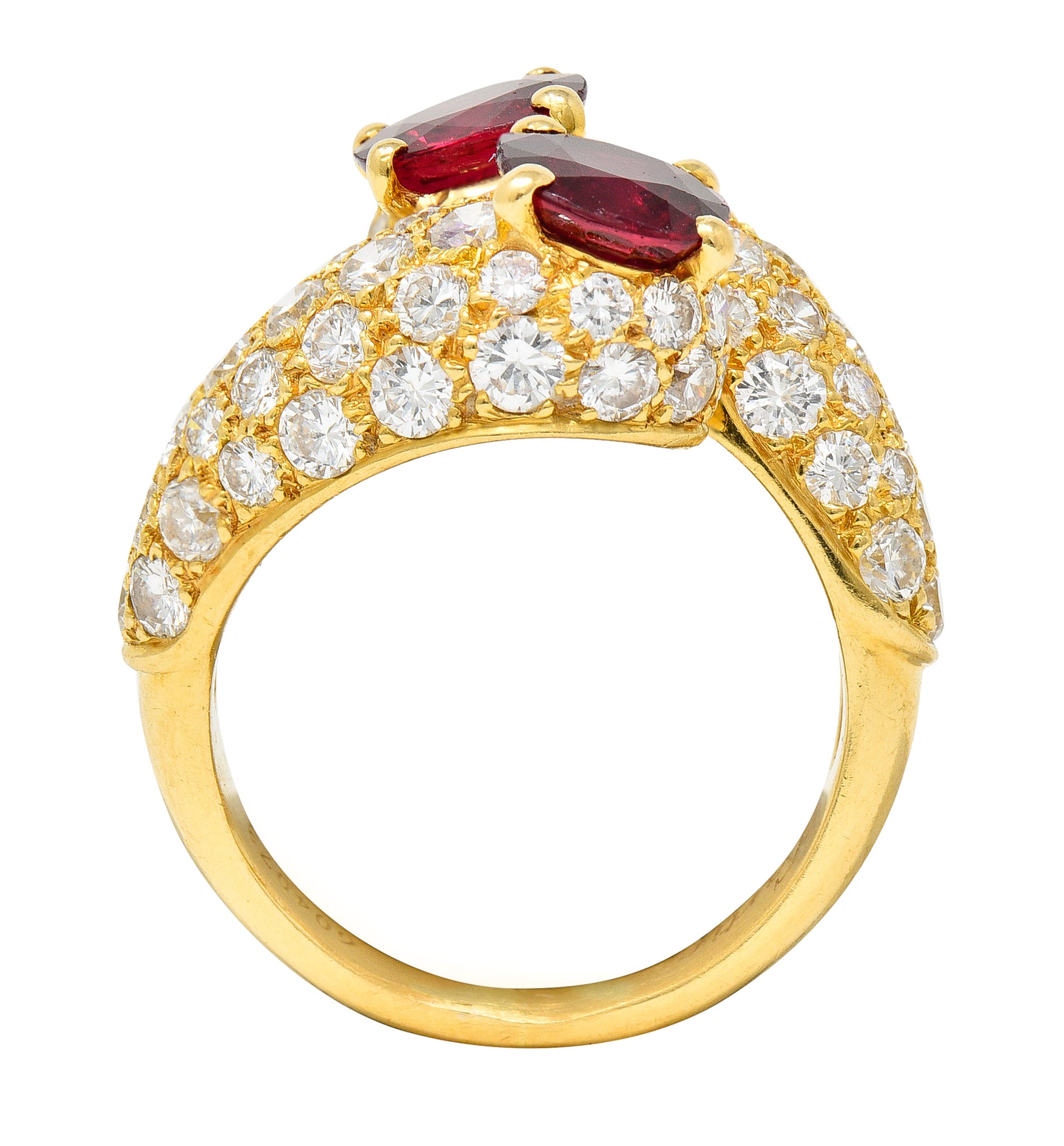 Vintage French Cartier 4.90 CTW Ruby Pavè Diamond 18 Karat Yellow Gold Vintage Bypass Ring GIA Wilson's Estate Jewelry