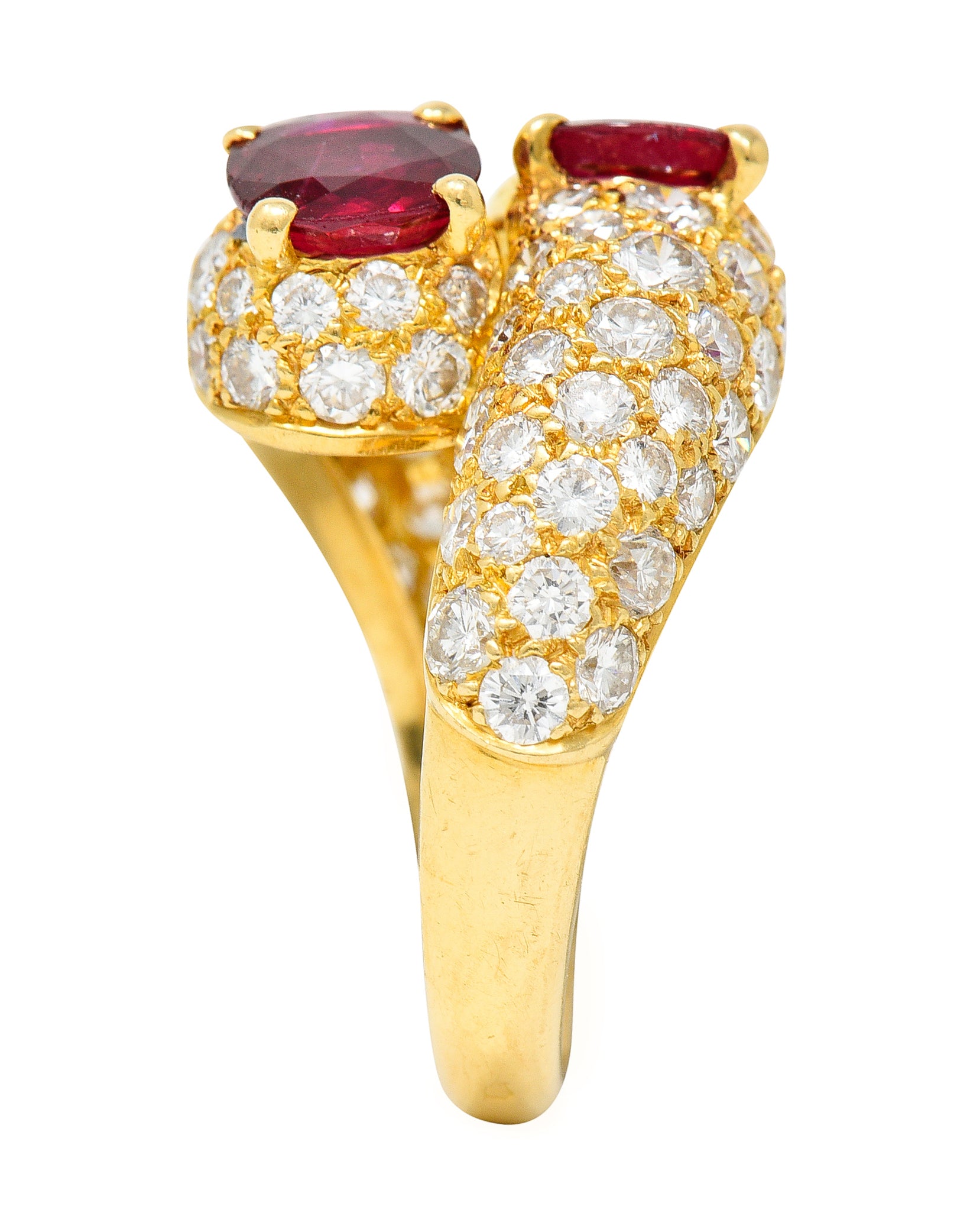 Vintage French Cartier 4.90 CTW Ruby Pavè Diamond 18 Karat Yellow Gold Vintage Bypass Ring GIA Wilson's Estate Jewelry