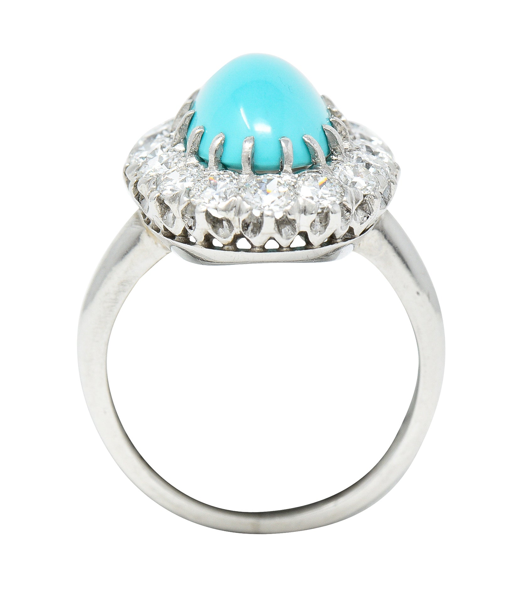 Art Deco 1.12 CTW Turquoise Cabochon Transitional Cut Diamond Platinum Halo Ring Wilson's Estate Jewelry