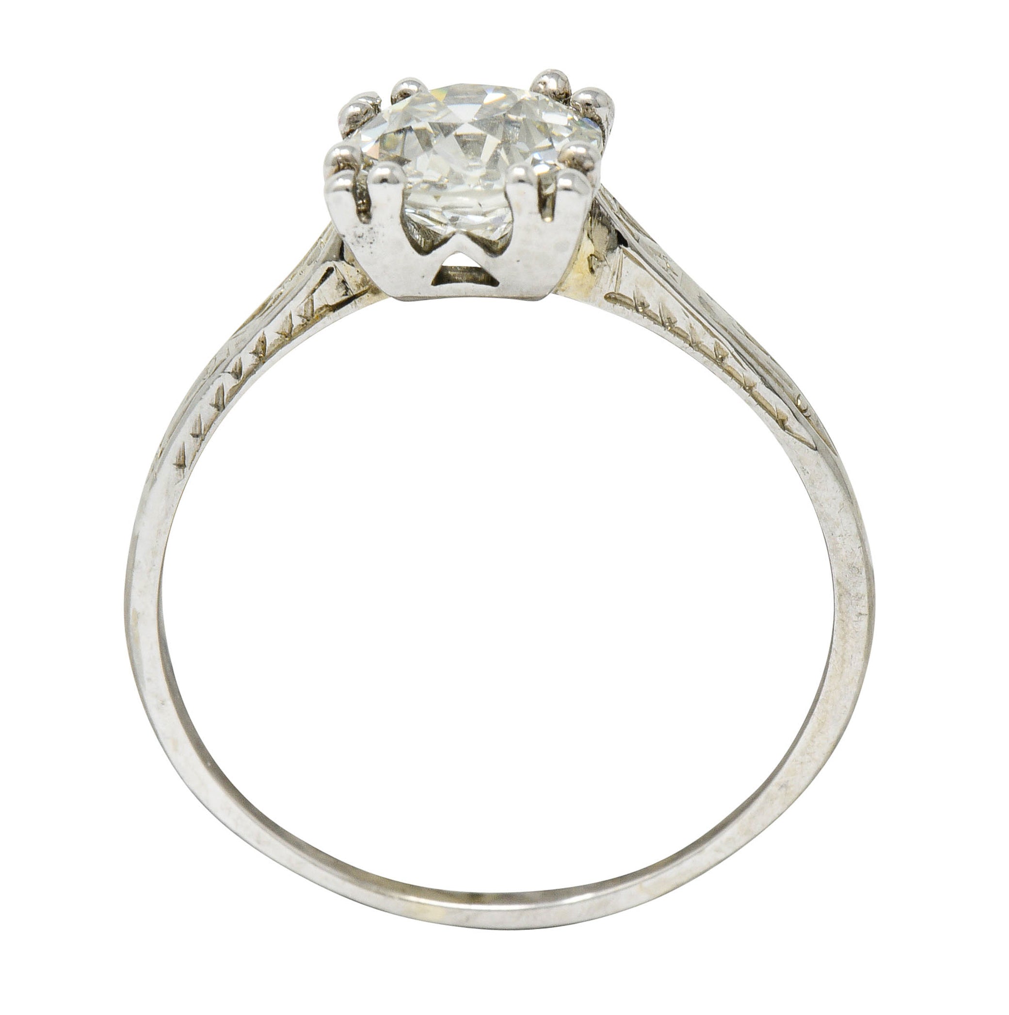 Art Deco 1.30 CTW Diamond 20 Karat White Gold Engagement Ring GIARing - Wilson's Estate Jewelry