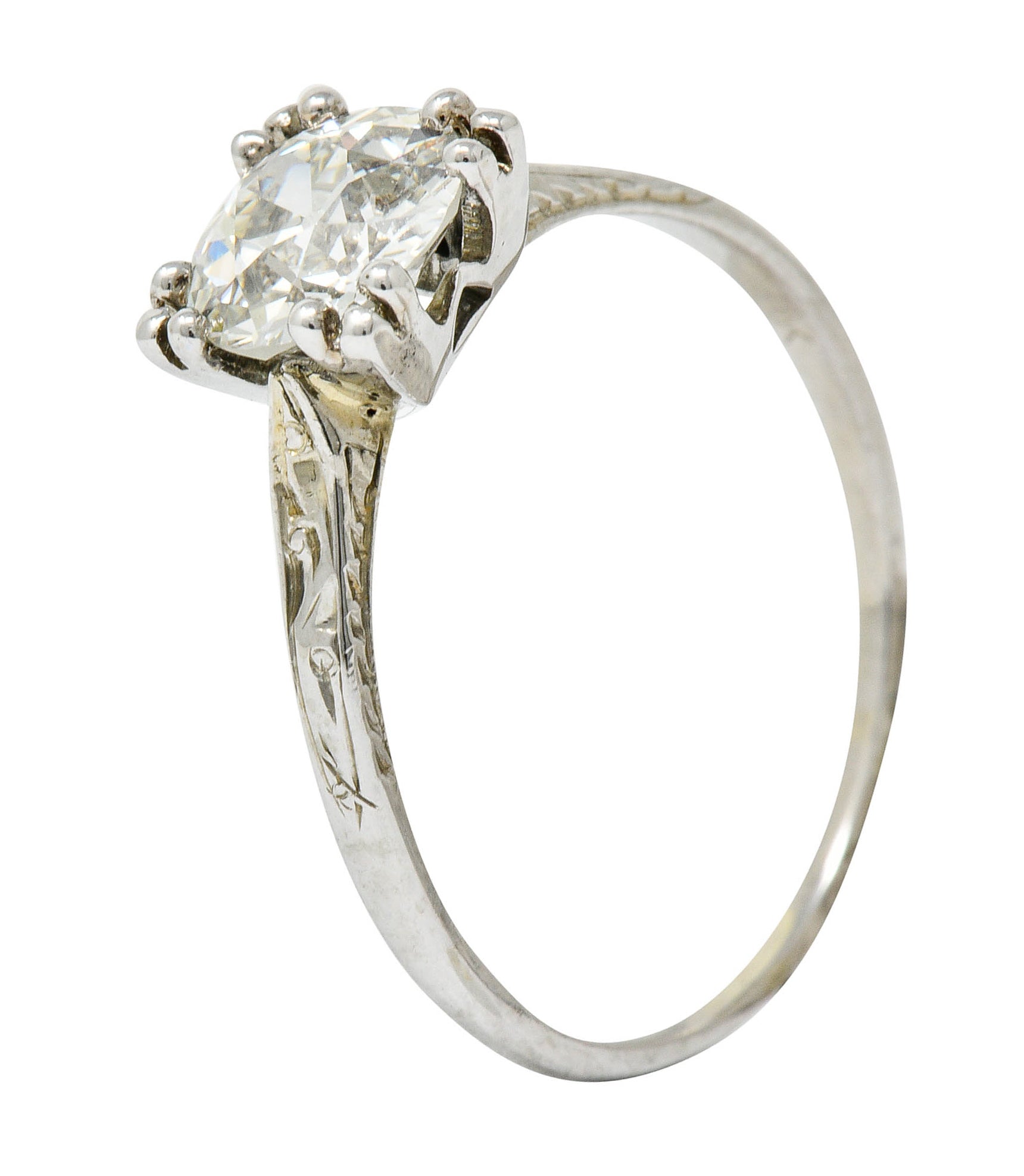 Art Deco 1.30 CTW Diamond 20 Karat White Gold Engagement Ring GIARing - Wilson's Estate Jewelry