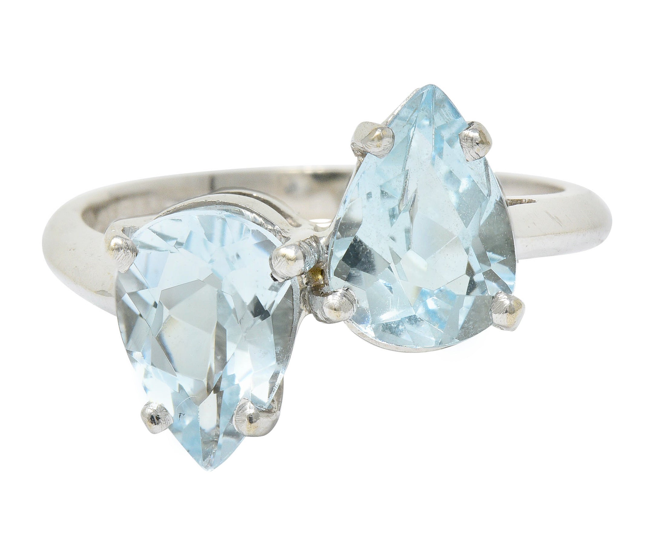 Retro 3.00 CTW Aquamarine 14 Karat White Gold Bypass RingRing - Wilson's Estate Jewelry