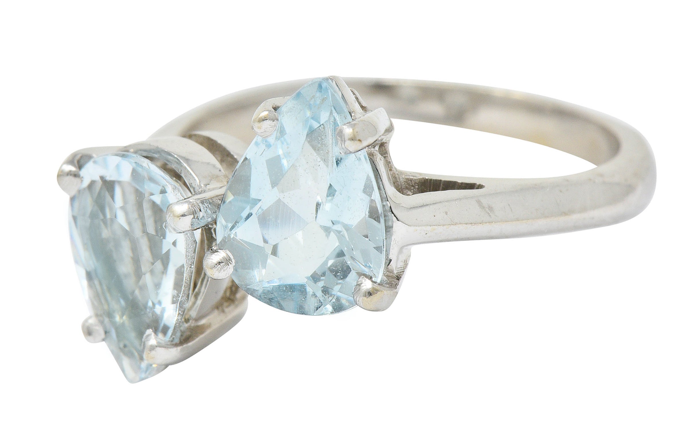 Retro 3.00 CTW Aquamarine 14 Karat White Gold Bypass RingRing - Wilson's Estate Jewelry