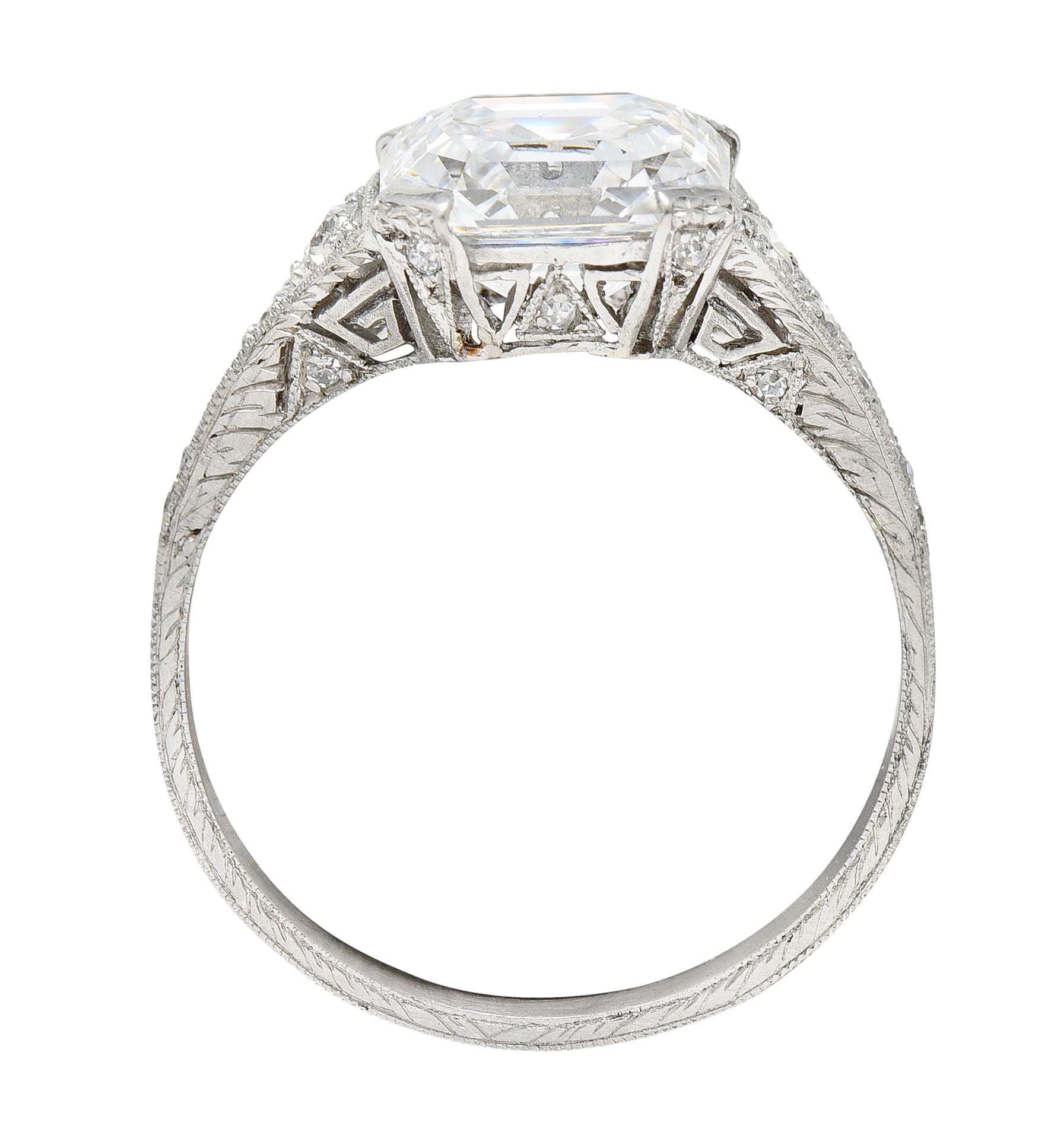 Art Deco 3.17 CTW Asscher Diamond Platinum Engagement Ring GIARing - Wilson's Estate Jewelry