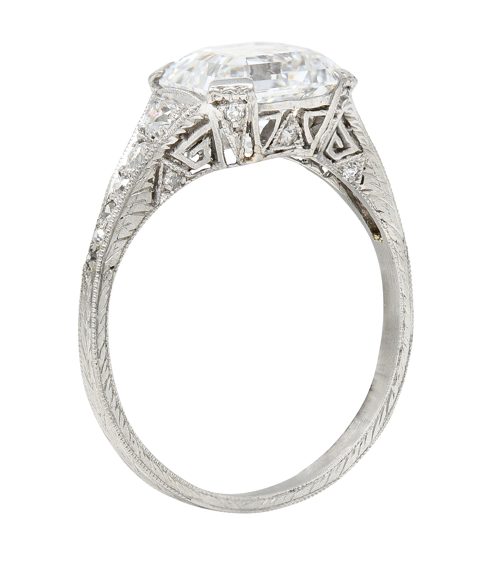 Art Deco 3.17 CTW Asscher Diamond Platinum Engagement Ring GIARing - Wilson's Estate Jewelry