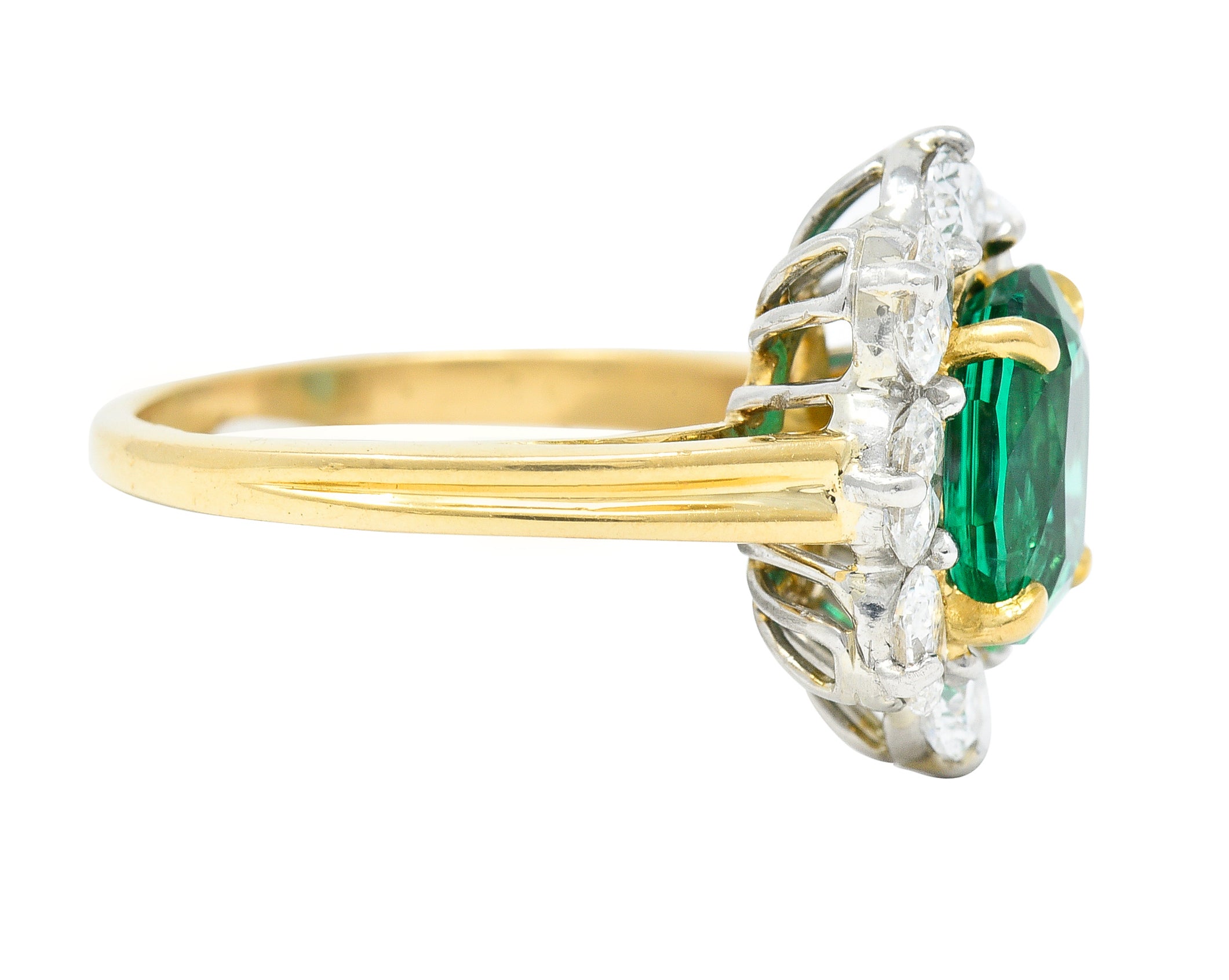 Vintage 2.96 CTW Emerald Oval Cut Diamond Platinum 18 Karat Yellow Gold Halo Ring GIA Wilson's Estate Jewelry