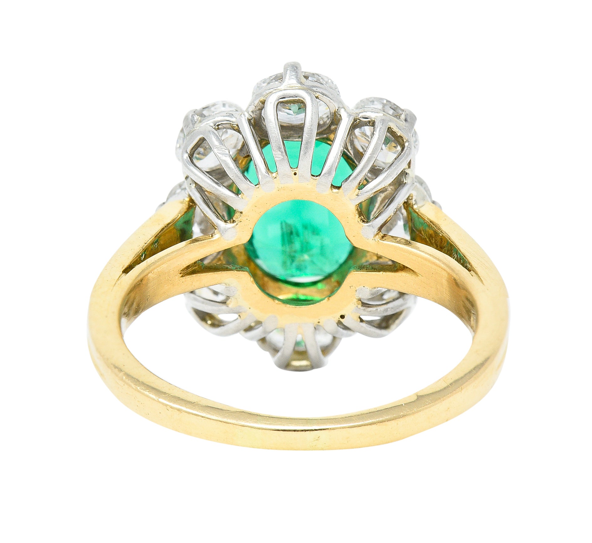 Vintage 2.96 CTW Emerald Oval Cut Diamond Platinum 18 Karat Yellow Gold Halo Ring GIA Wilson's Estate Jewelry