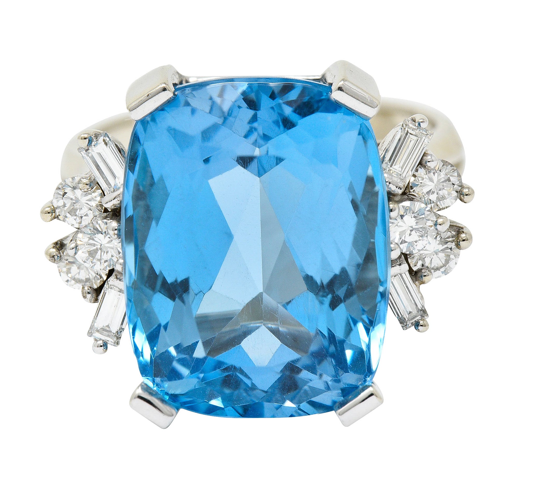 1960's Vintage Blue Topaz Diamond 14 Karat White Gold Cocktail RingRing - Wilson's Estate Jewelry